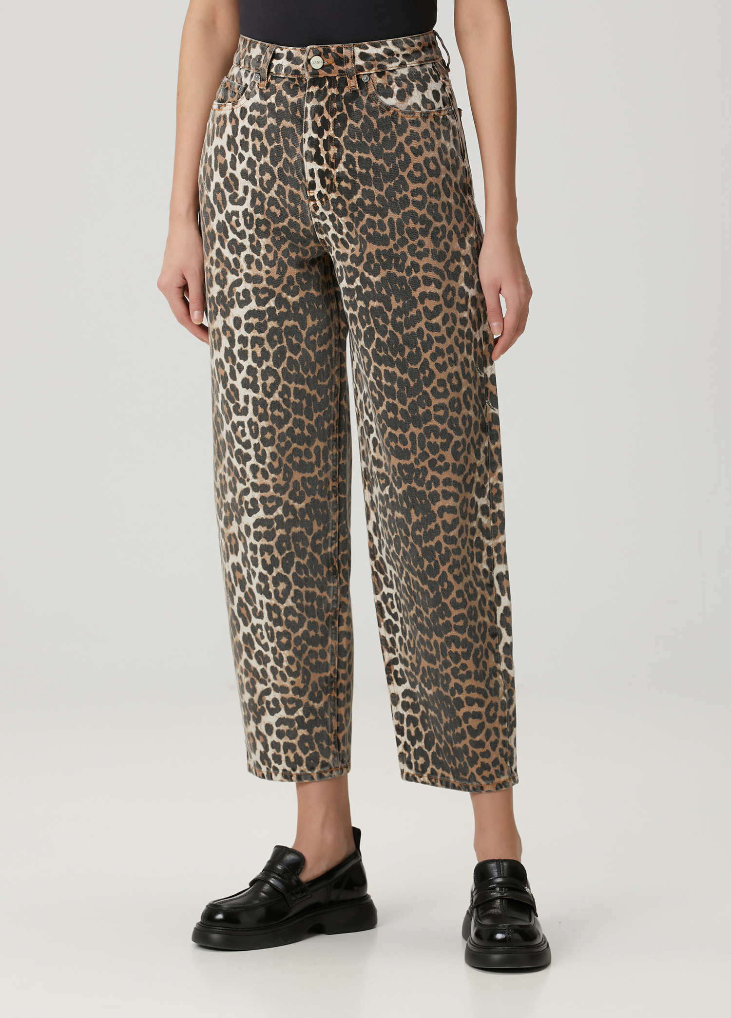 Ganni - Stary Leopard Print Curved Jeans