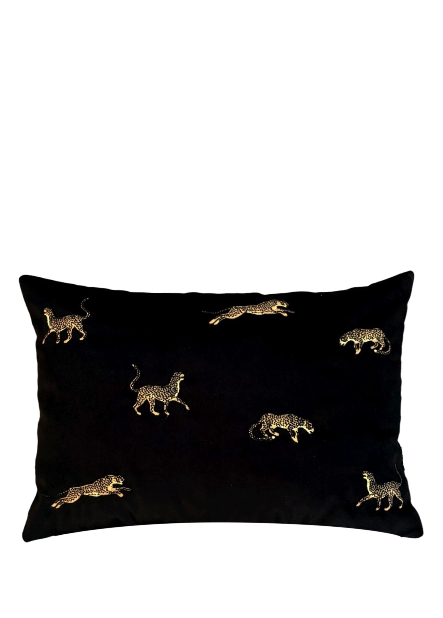 Leopar Desenli Siyah Kadife Dekoratif Kırlent Kılıfı 35 x 50 cm