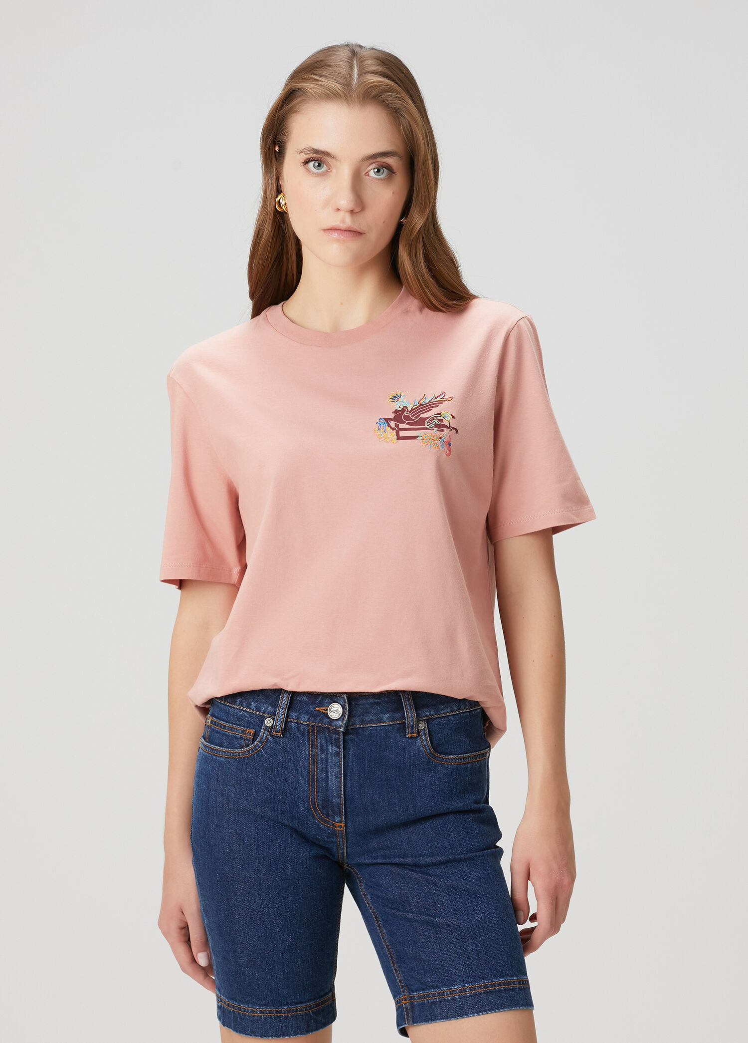 Pembe Logo Baskılı T-shirt