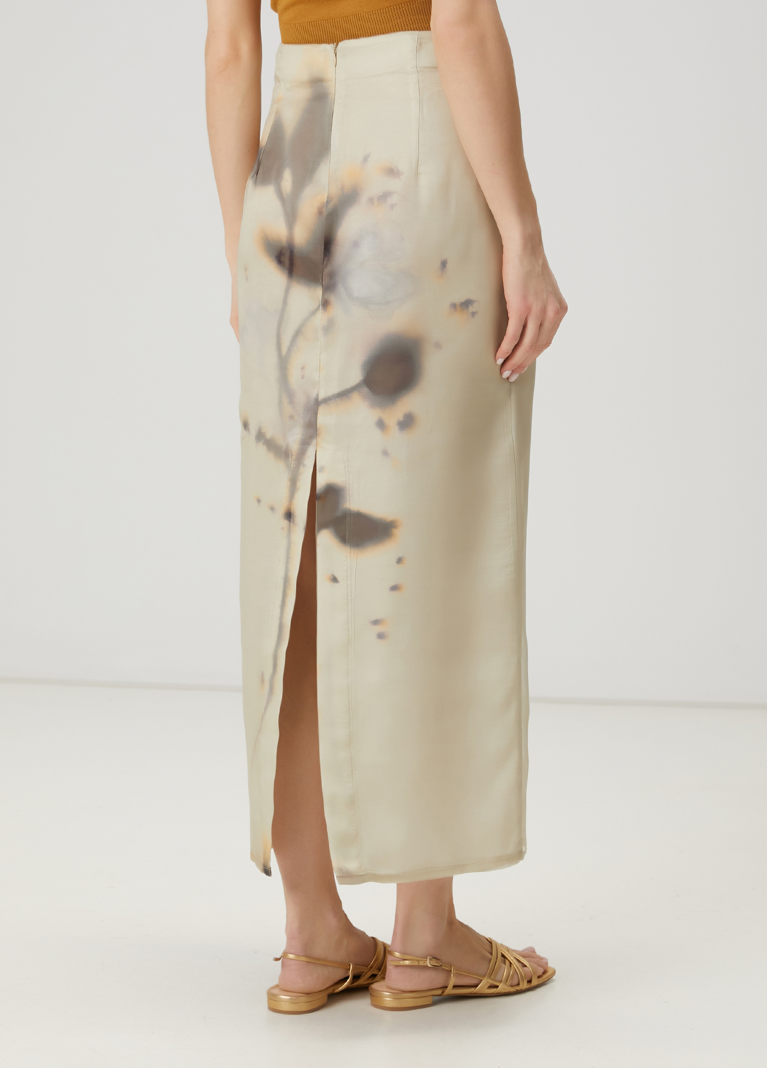 Ekru Çiçekli Maksi Organza Etek_5