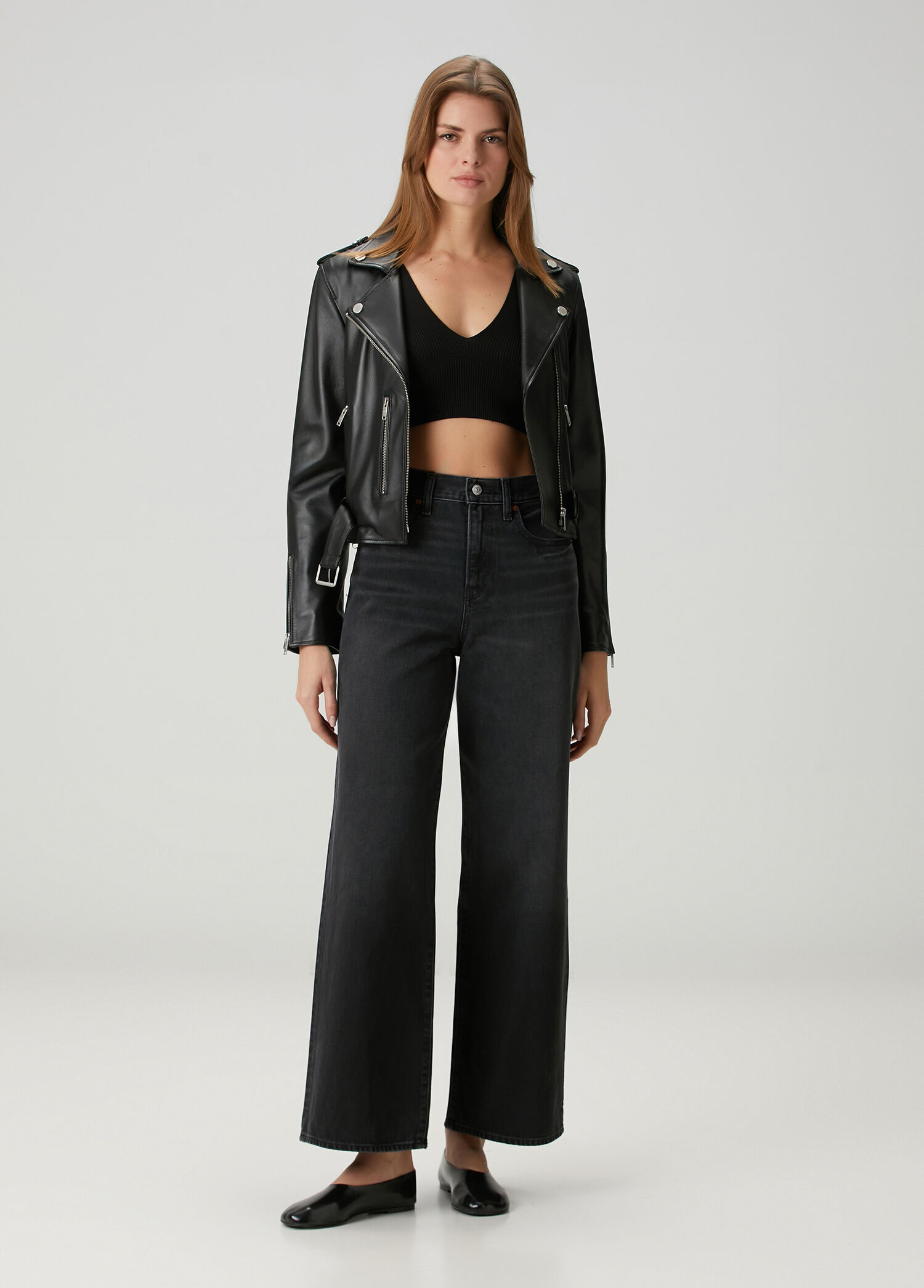 Siyah Wide Leg Jean Pantolon