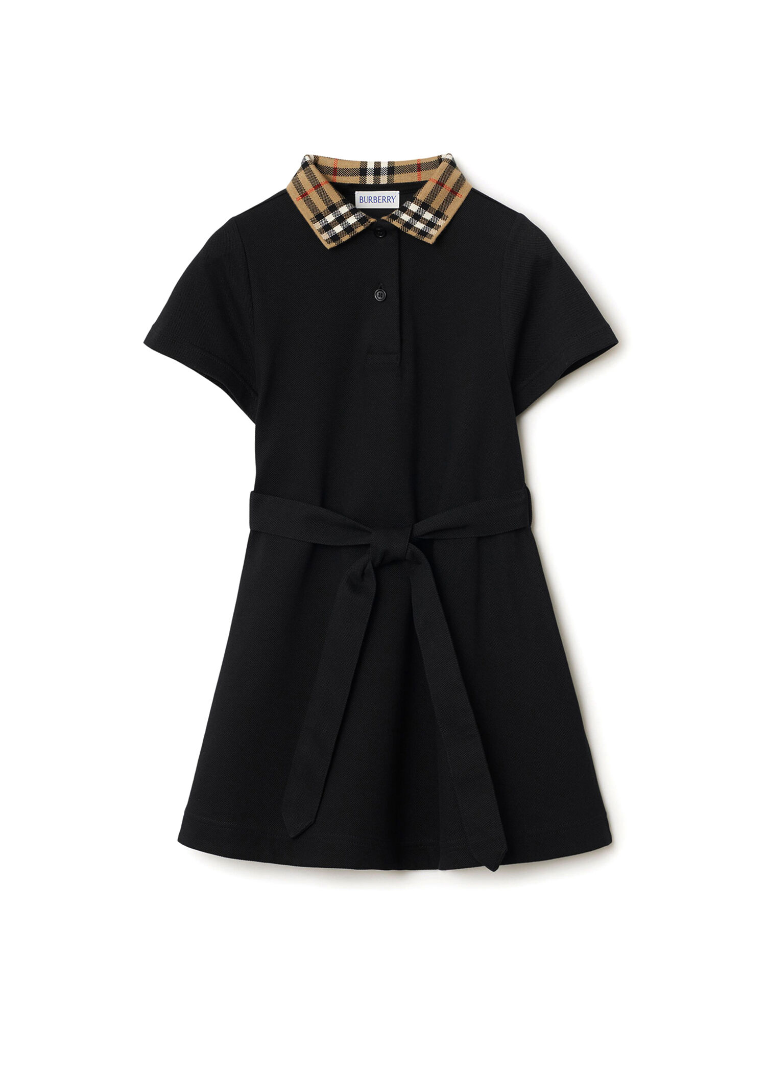 Astrid Collar Siyah Pamuklu Polo Yaka Kısa Kollu Kız Çocuk Elbise