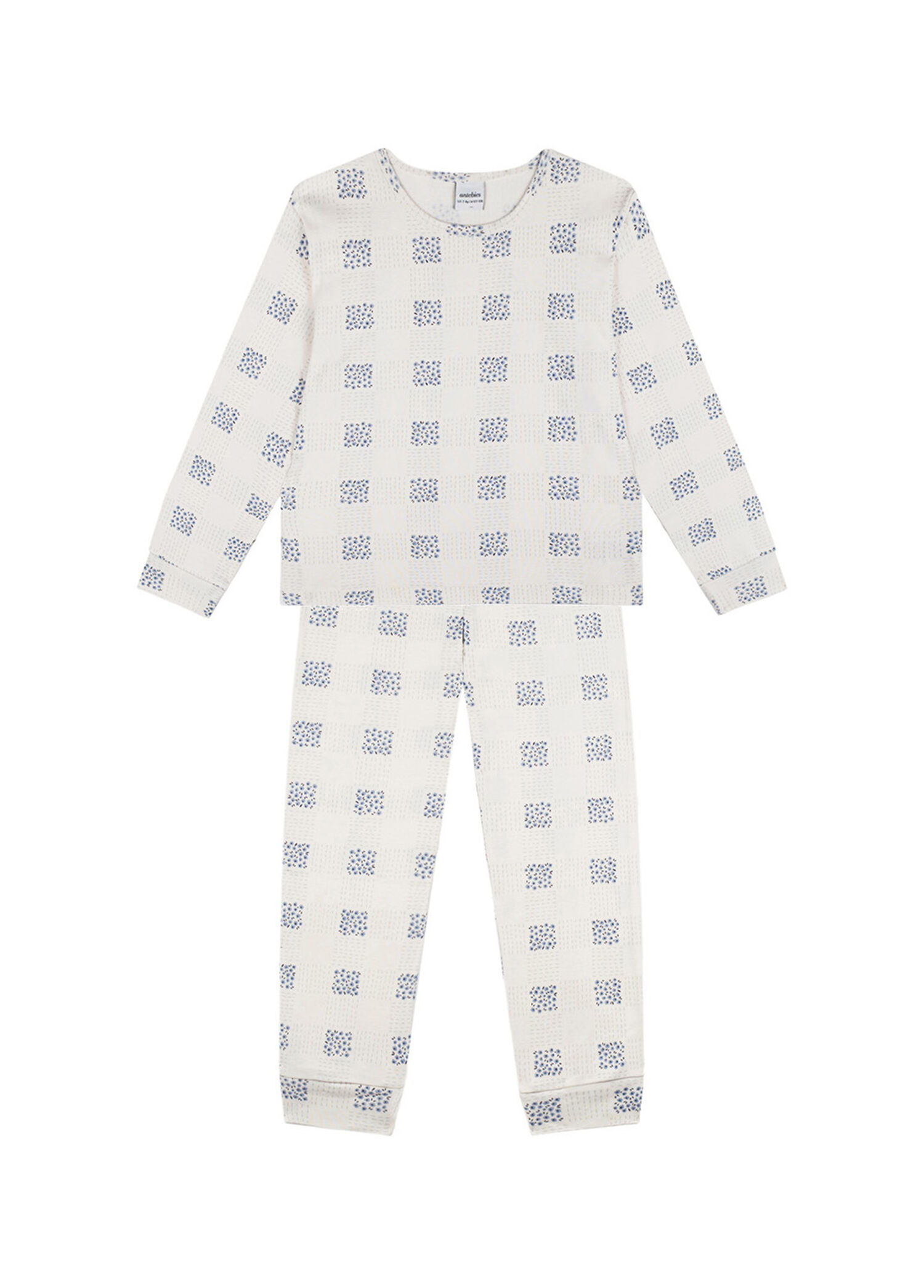 Krem Ekose Çiçek Uzun Kollu Kız Çocuk Pijama Takımı