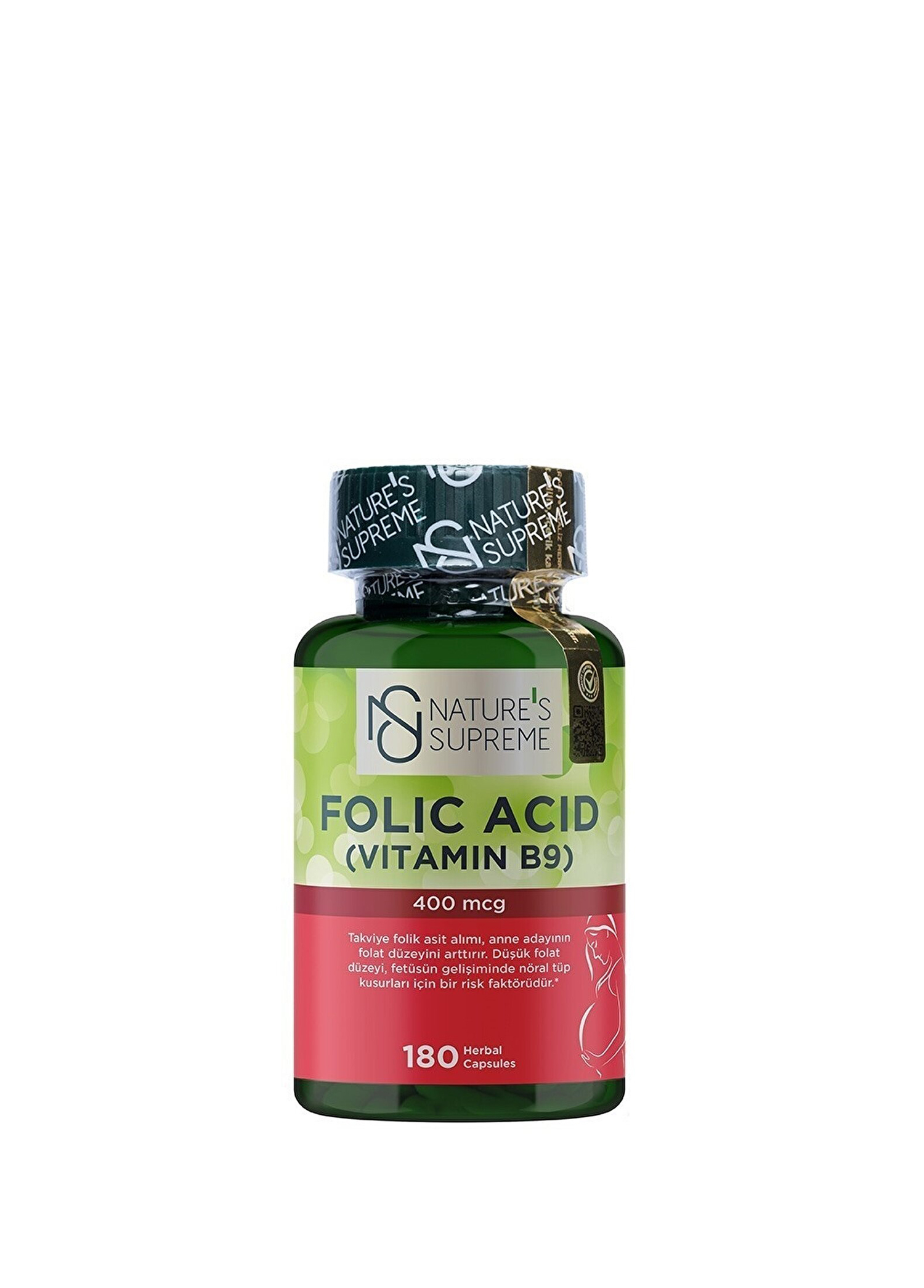 Folic Acid 400 mcg Takviye Edici Gıda 180 Kapsül