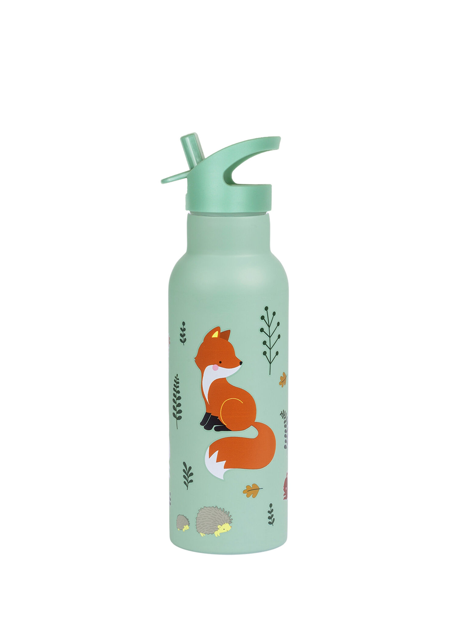Little Lovely Forest Friends Nil Yeşili Çelik Pipetli Çocuk Termos Suluk 500 ml