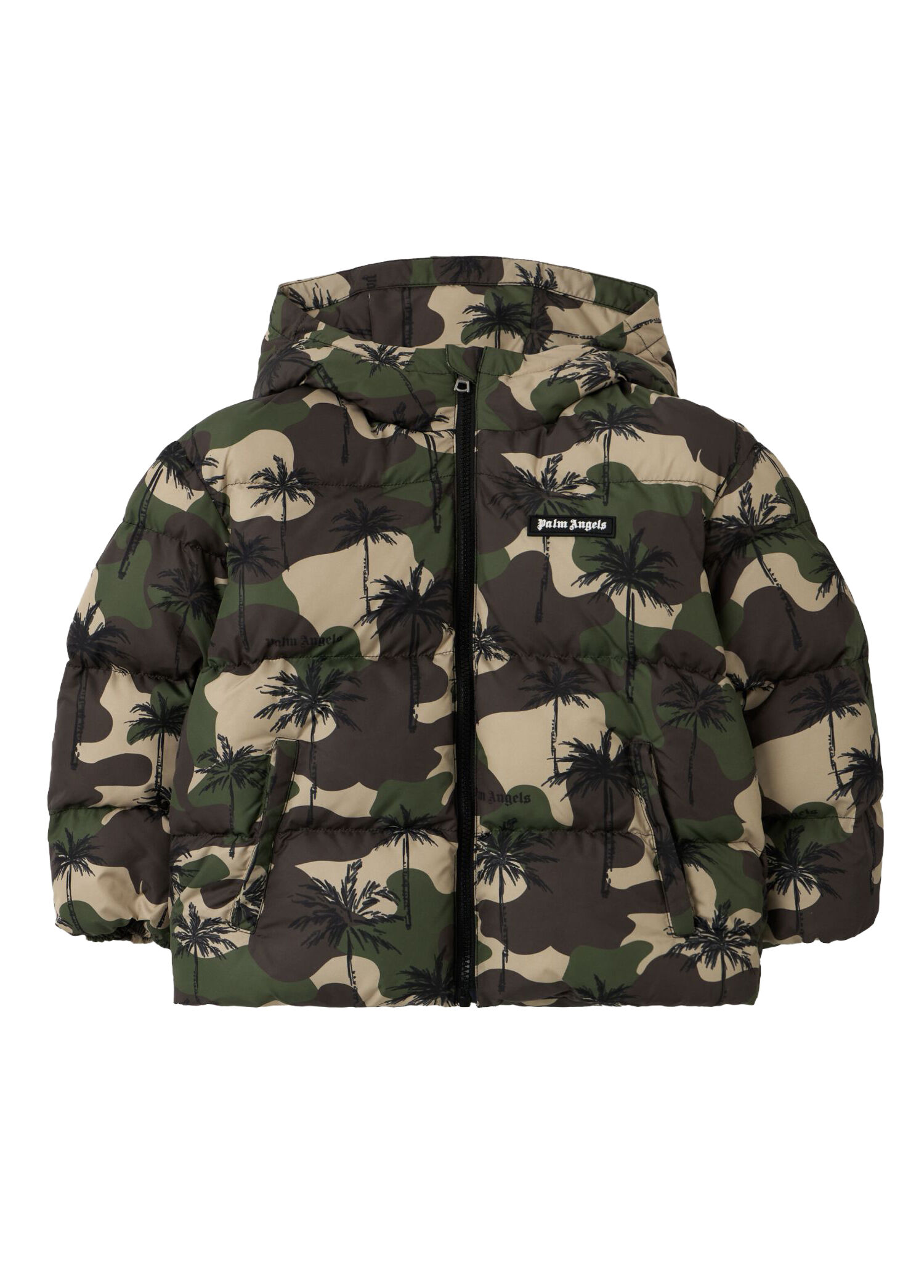 Beyaz Yeşil Desenli Erkek Çocuk Puffer Mont