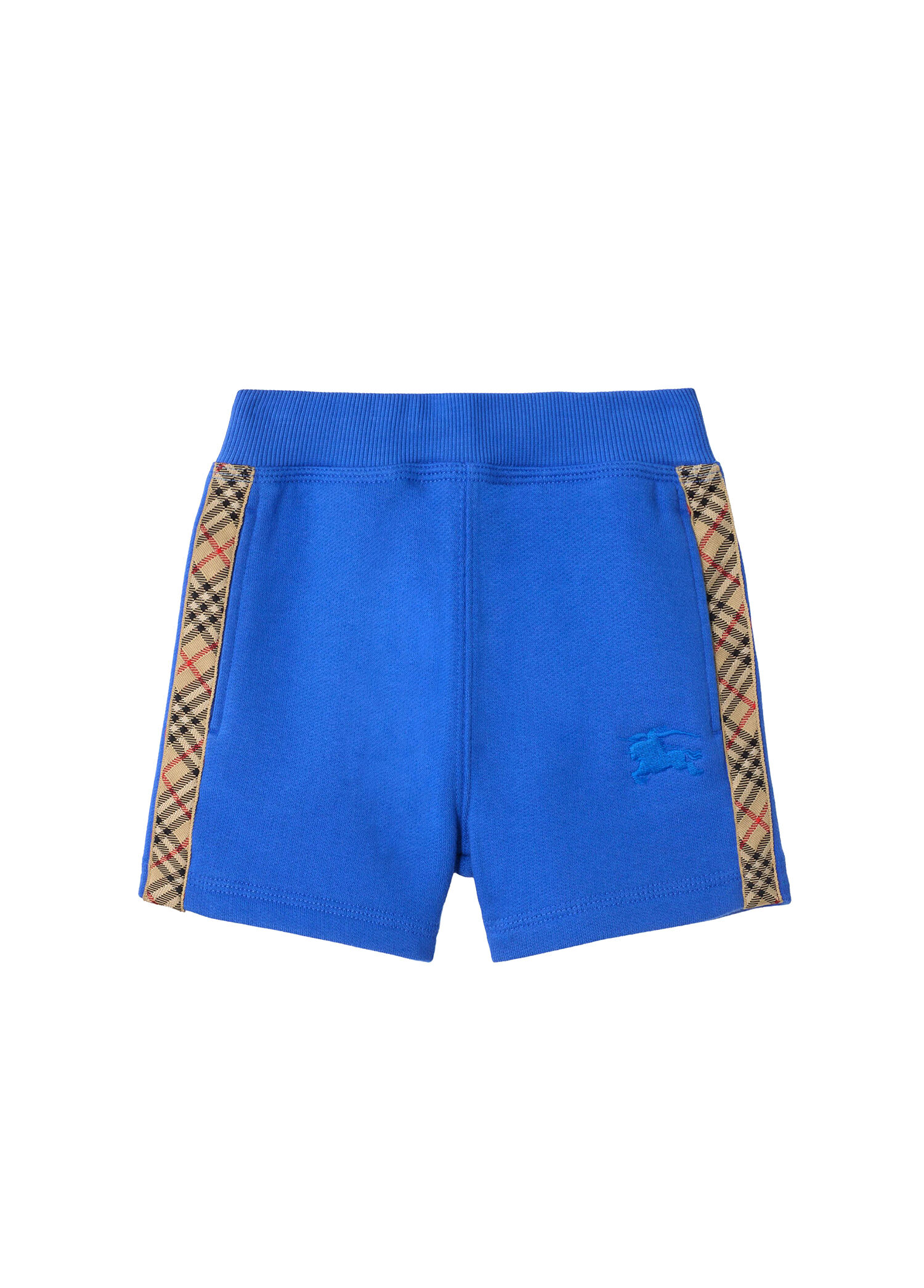 Check Trim Mavi Pamuklu Unisex Çocuk Şort