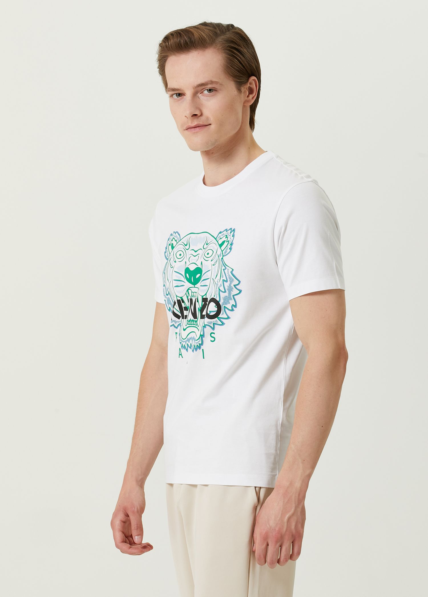 White Kenzo White Men White Crew Neck T shirt with Tiger 1246536 Beymen