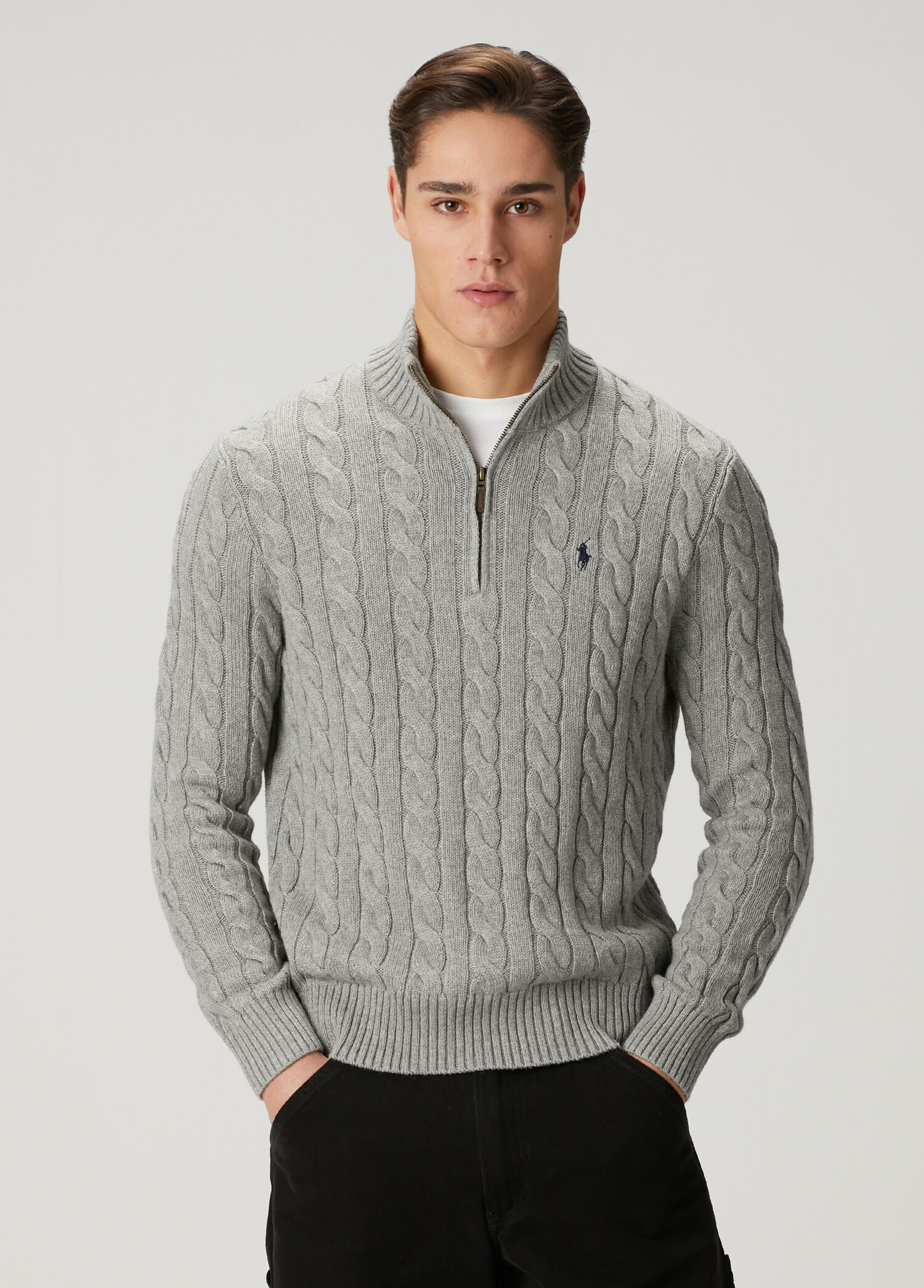 Polo Ralph Lauren Gri Erkek Gri Yakası Fermuarlı Kazak 1865926