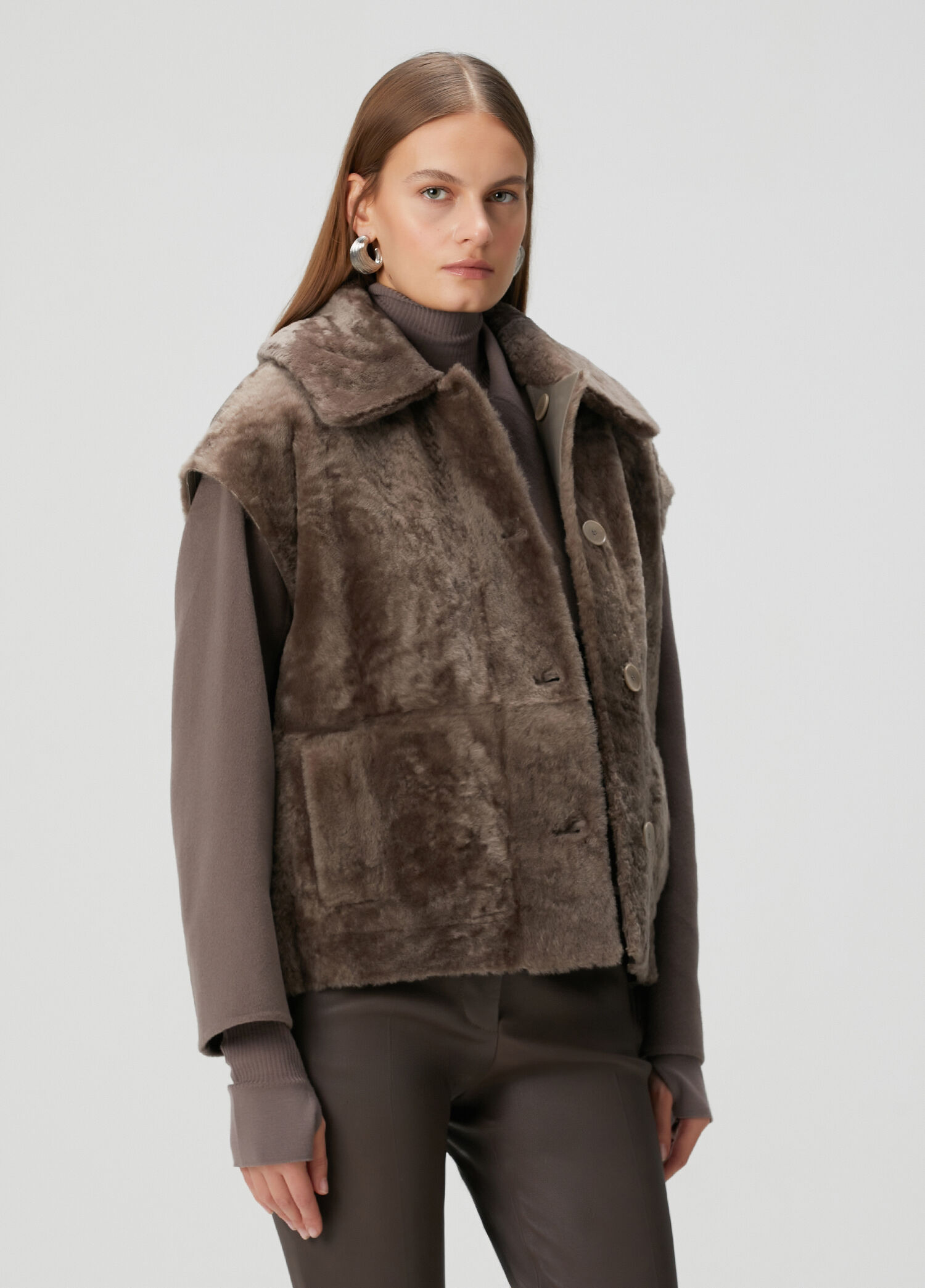 Vizon Shearling Deri Yelek