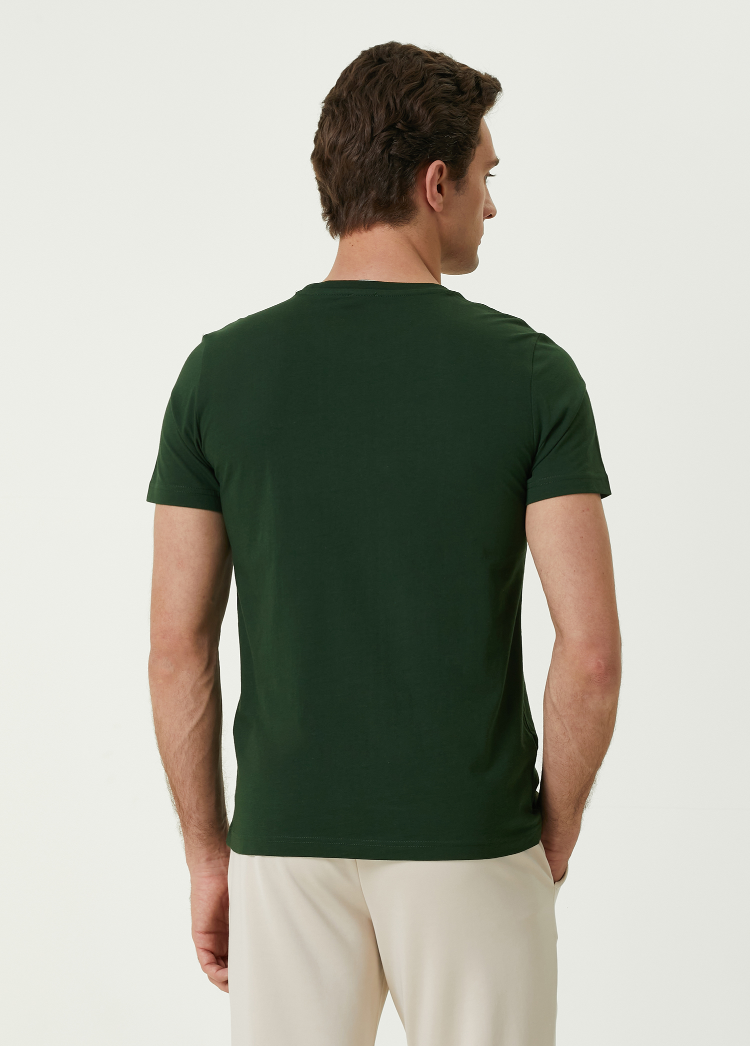 Yeşil Kuş Nakışlı Basic T-shirt_3