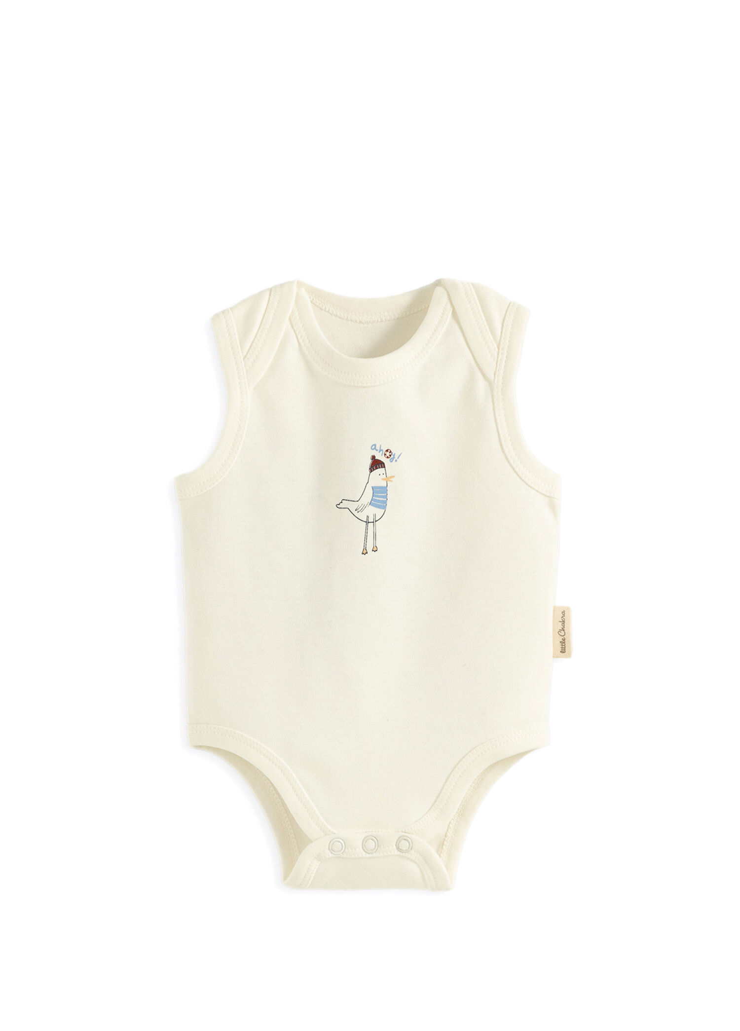 Sea Side Baskılı Ekru Kolsuz Unisex Bebek Çıtçıtlı Body