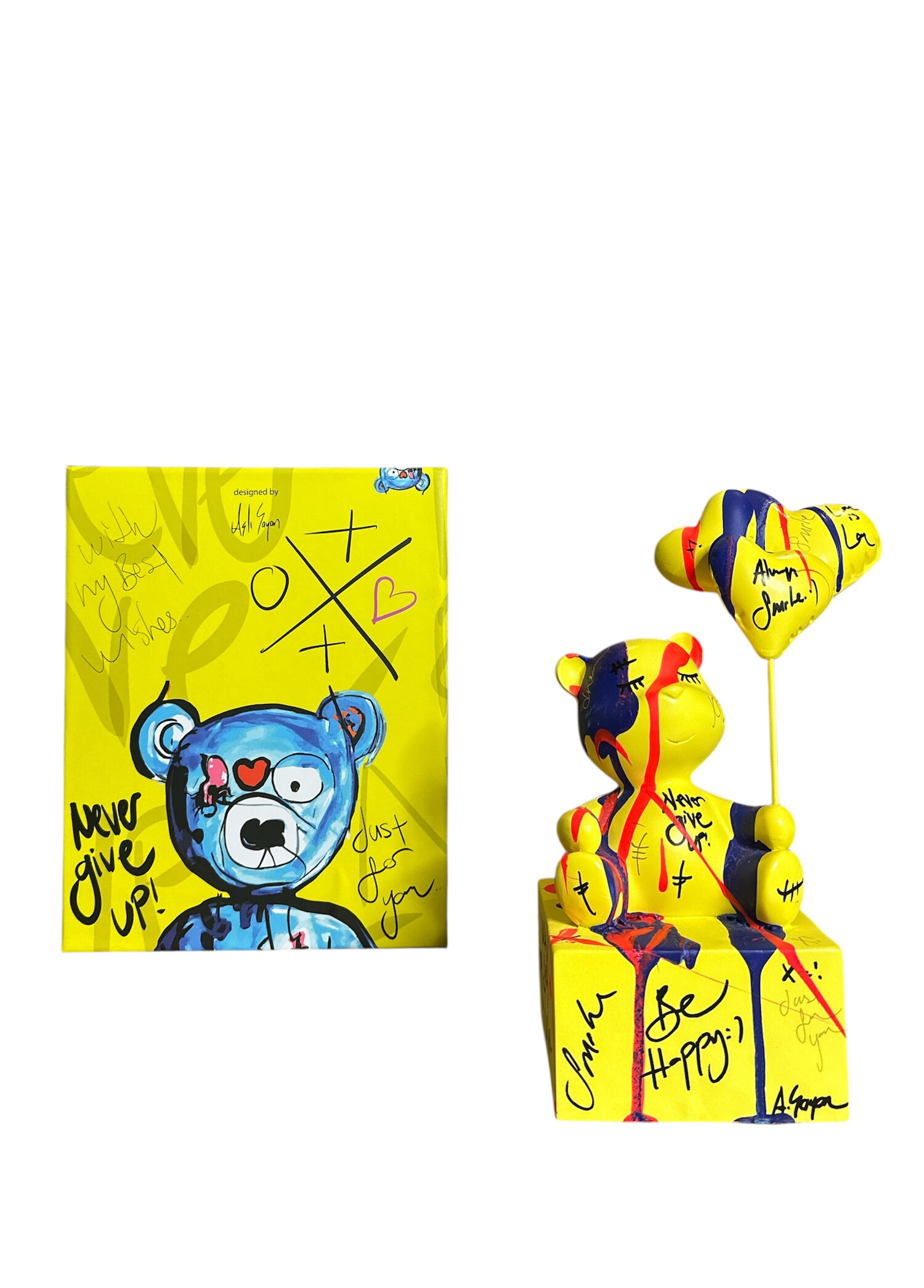 Oturan Balonlu Ayıcık Pop Art Sarı Dekoratif Heykel