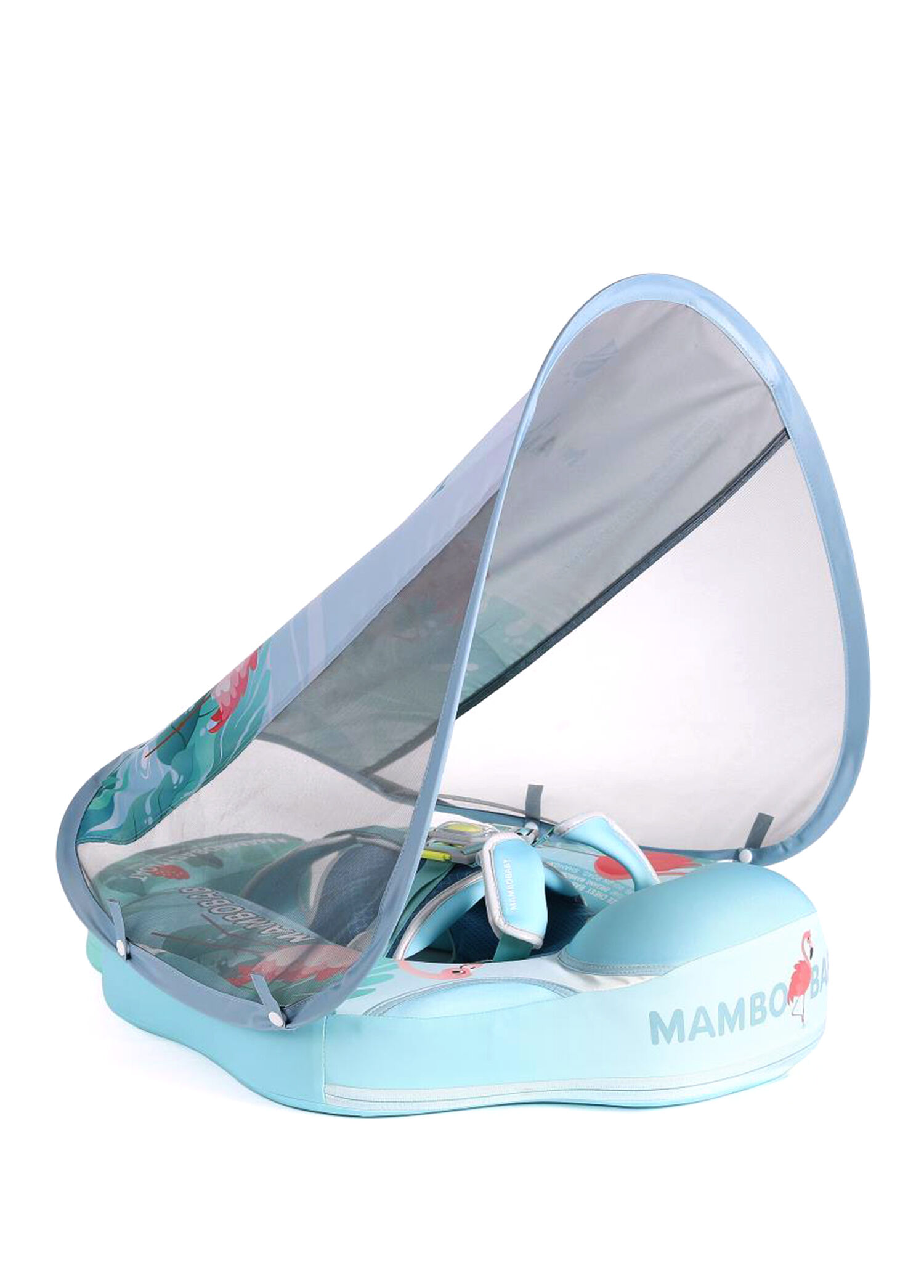 Mavi Flamingo Emniyetli Gölgelikli ve Ayak Destekli Bebek Yüzme Simidi
