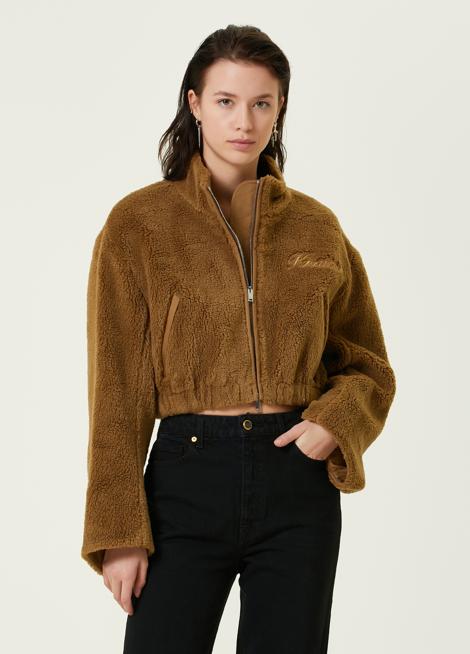Beymen Haki Dik Yaka Crop Peluş Mont. 1 Beymen Haki Dik Yaka Crop Peluş Mont. 1