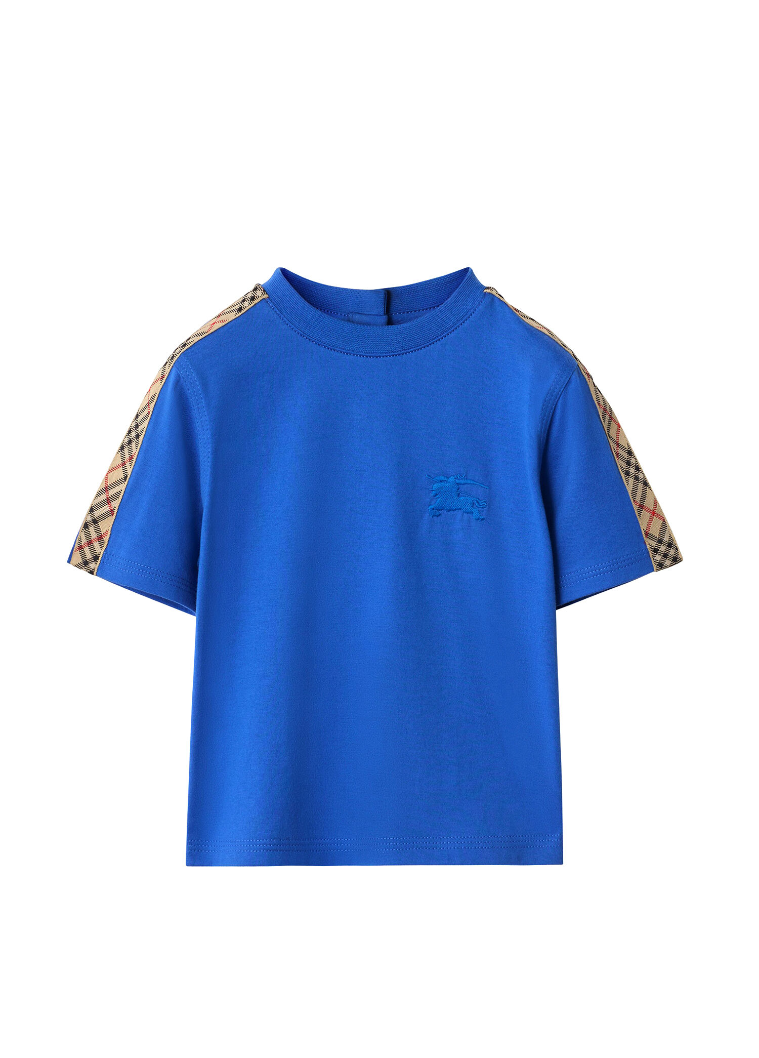 Check Trim Mavi Pamuklu Kısa Kollu Unisex Çocuk T-Shirt