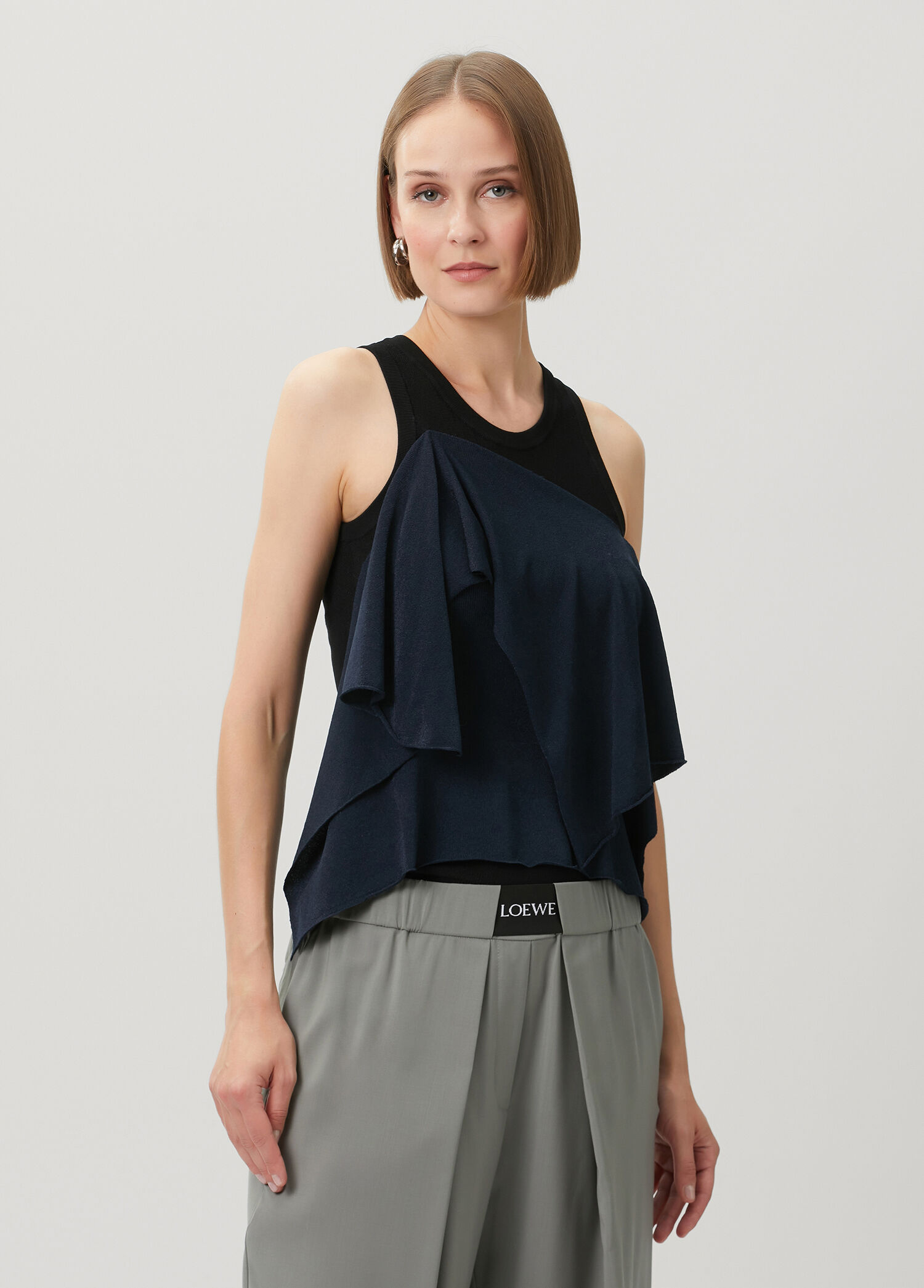 Black Navy Asymmetrical Paneled Blouse