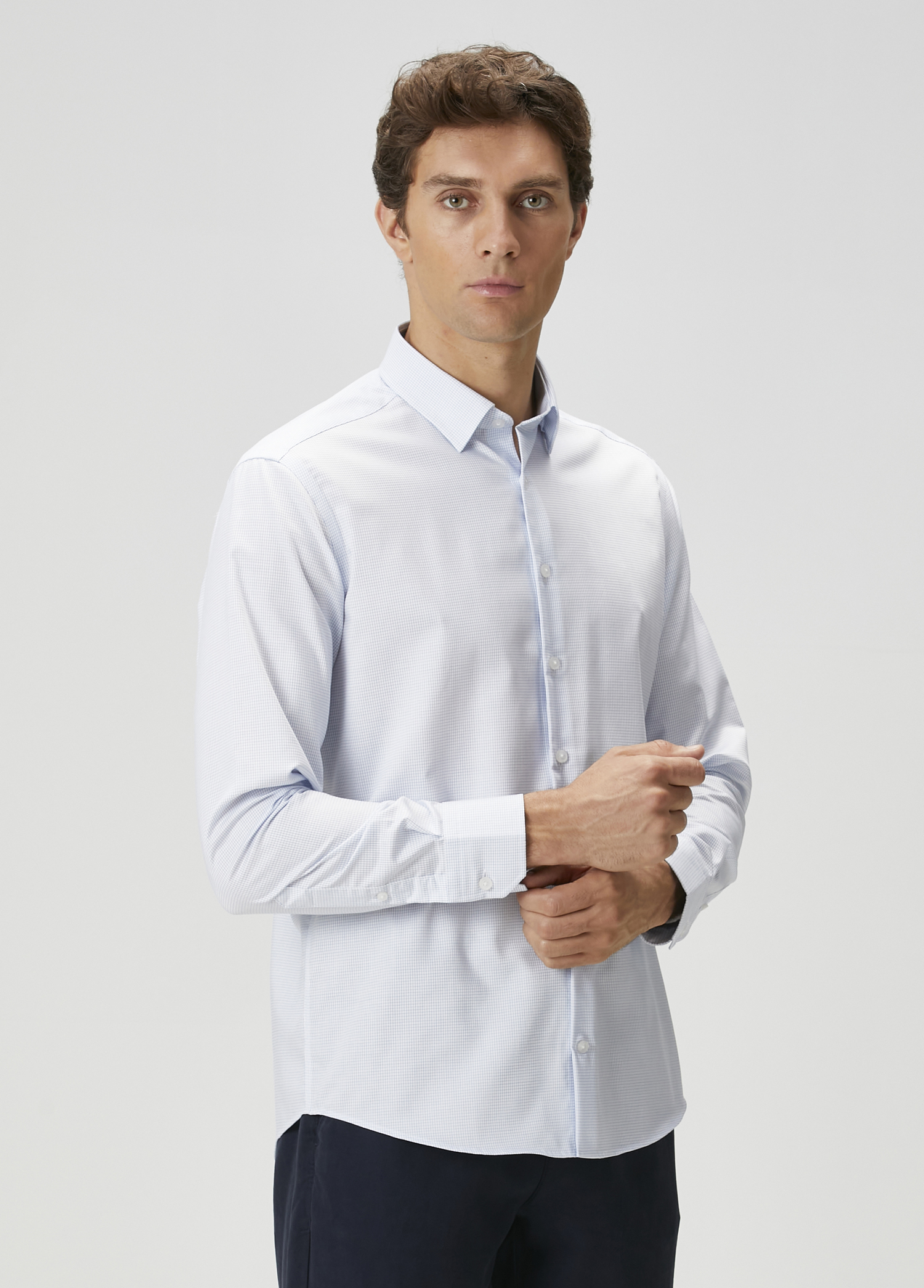 Comfort Fit Mavi Beyaz Non-iron Gömlek_1