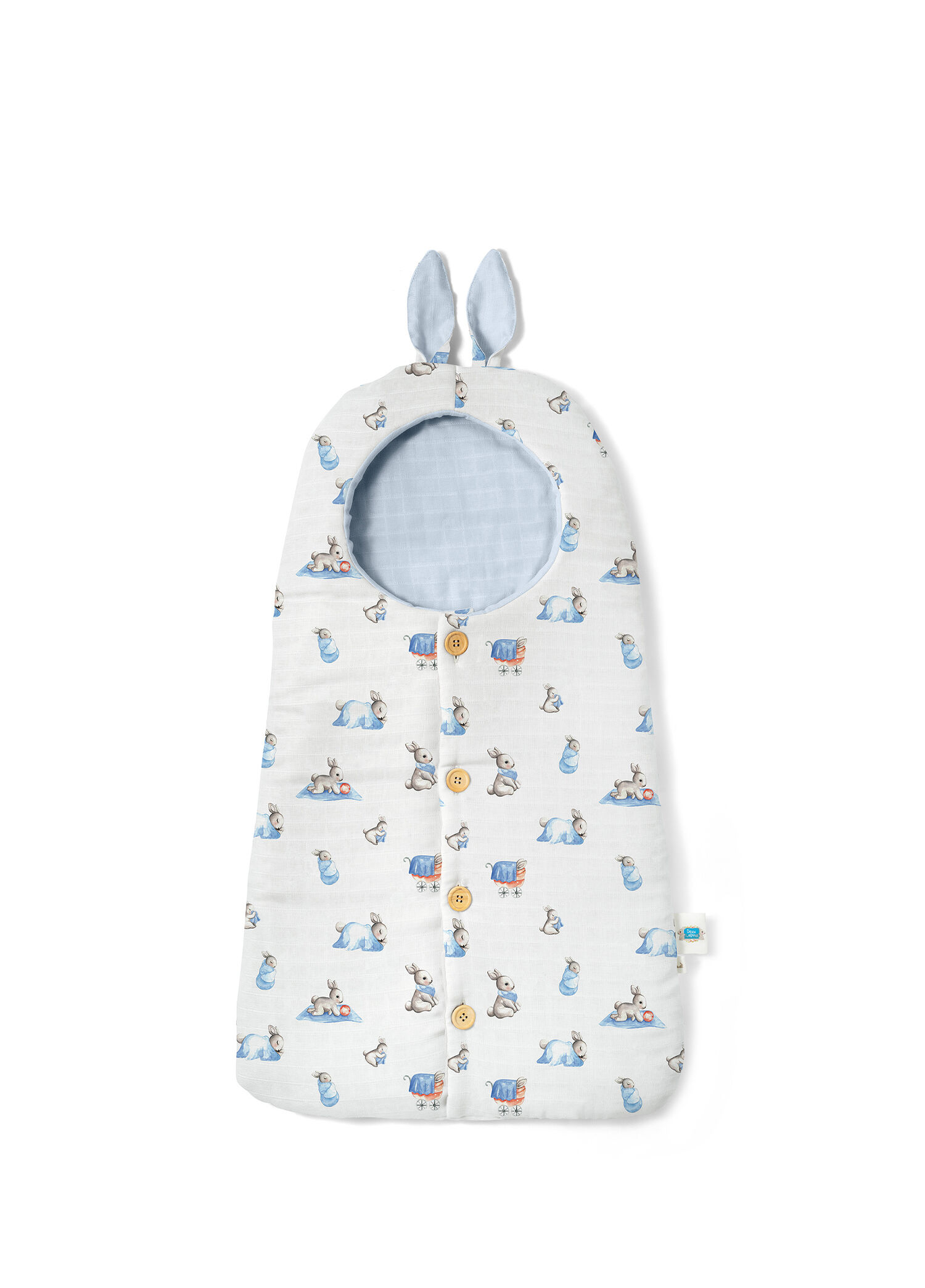 %100 Bebe Lapin Mavi Pamuk Muslin Kundak Battaniye