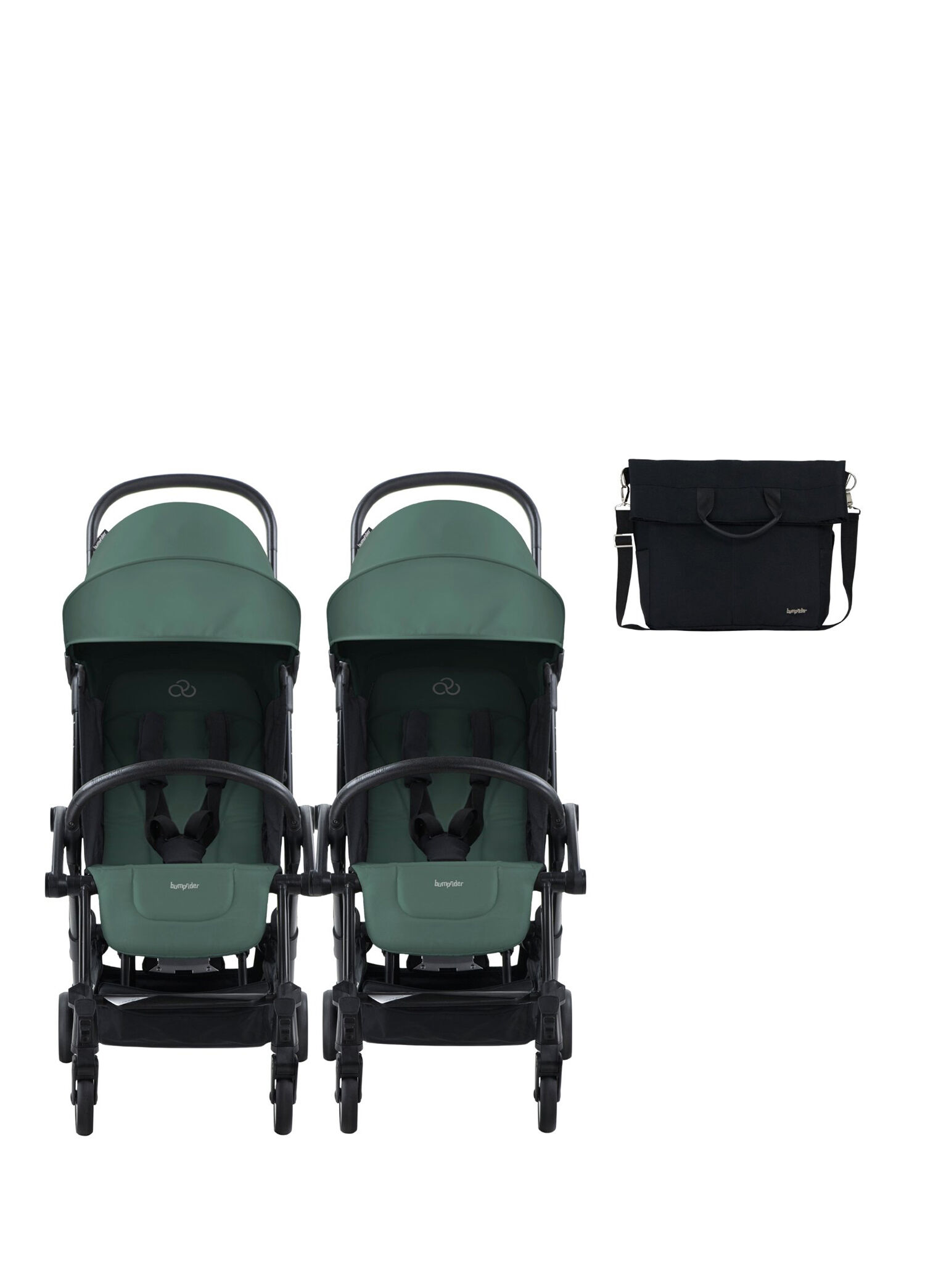Connect³ Black Olive İkiz Bebek Arabası + Hediye Yan Bakım Çantası
