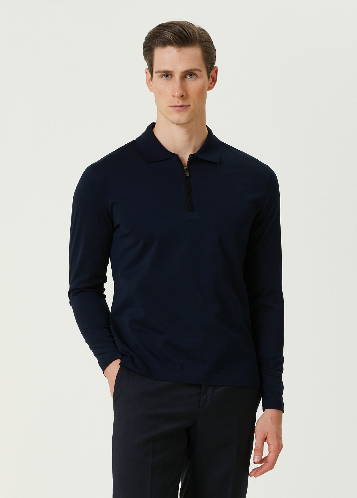 Lacivert Polo Yaka Sweatshirt