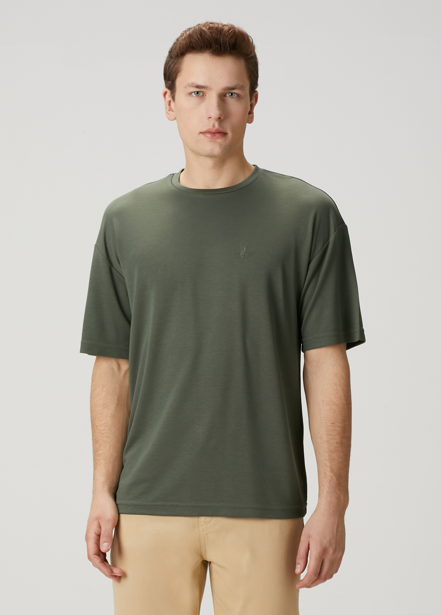 Haki Logo Nakışlı Oversized T-shirt