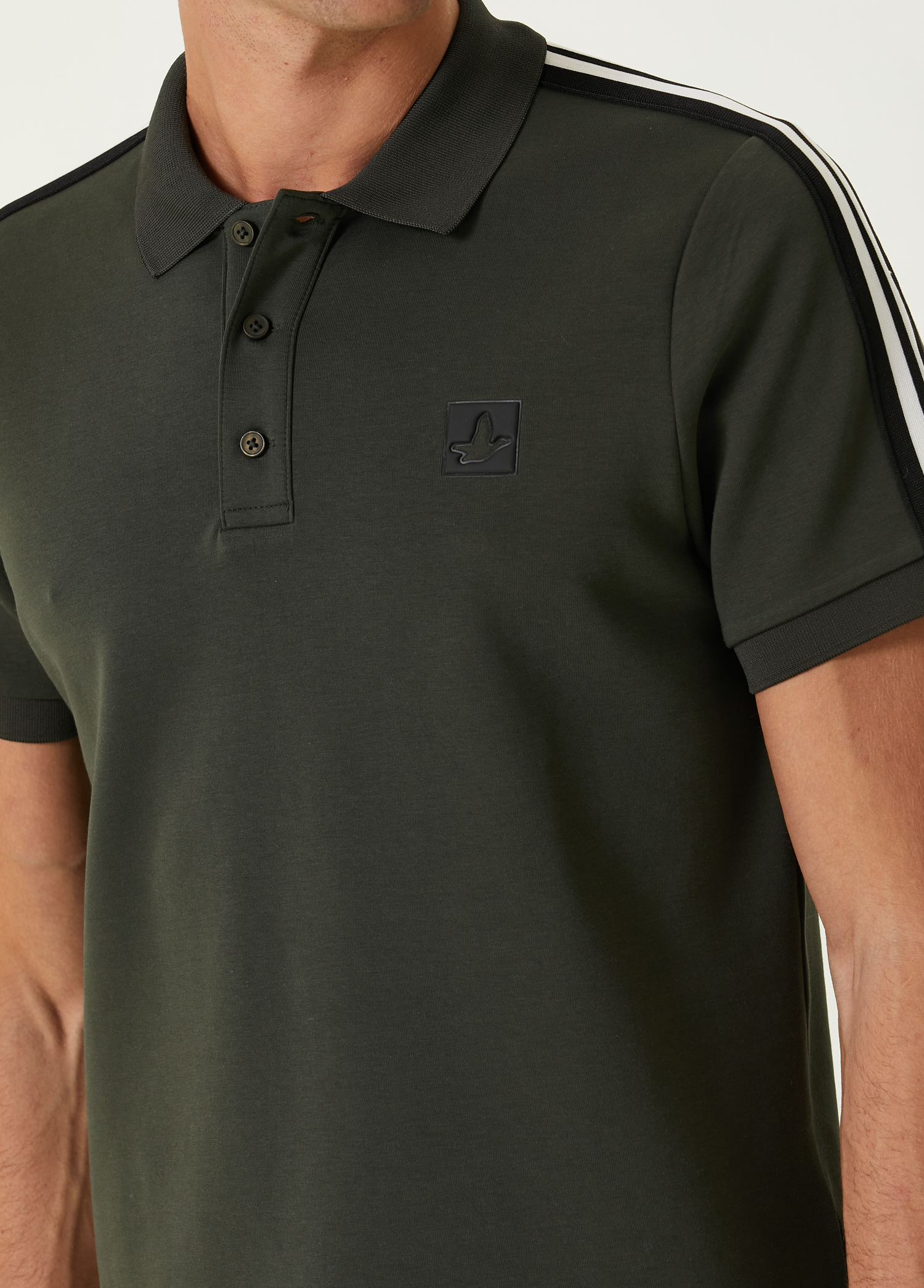 Haki Şerit Detaylı Polo T-shirt_5