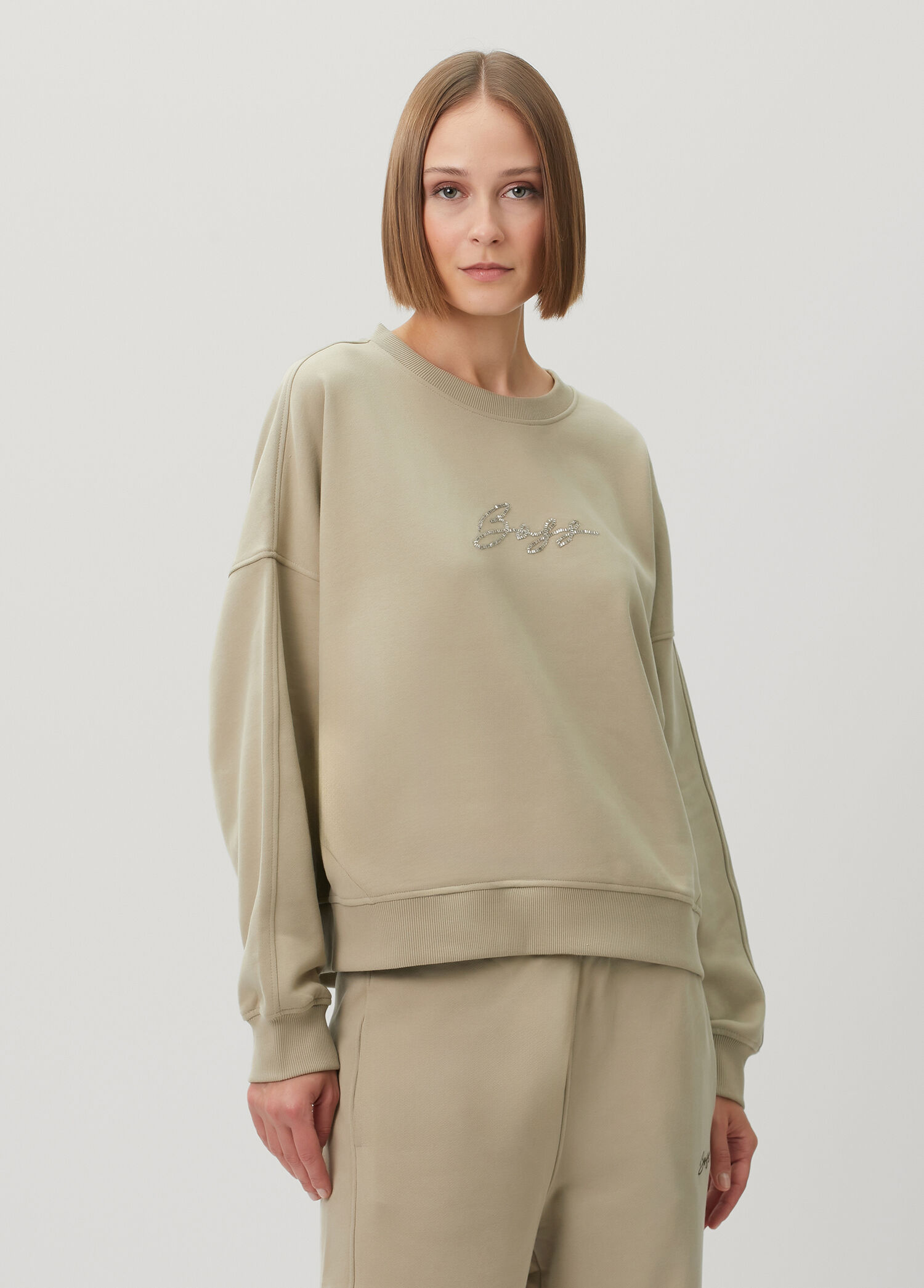 Yeşil İşlemeli Logolu Sweatshirt