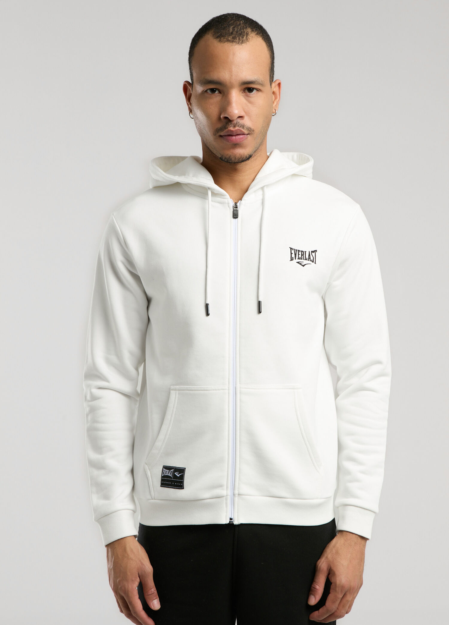 Ever Essentials Beyaz Kapüşonlu Fermuarlı Regular Fit Erkek Spor Sweatshirt