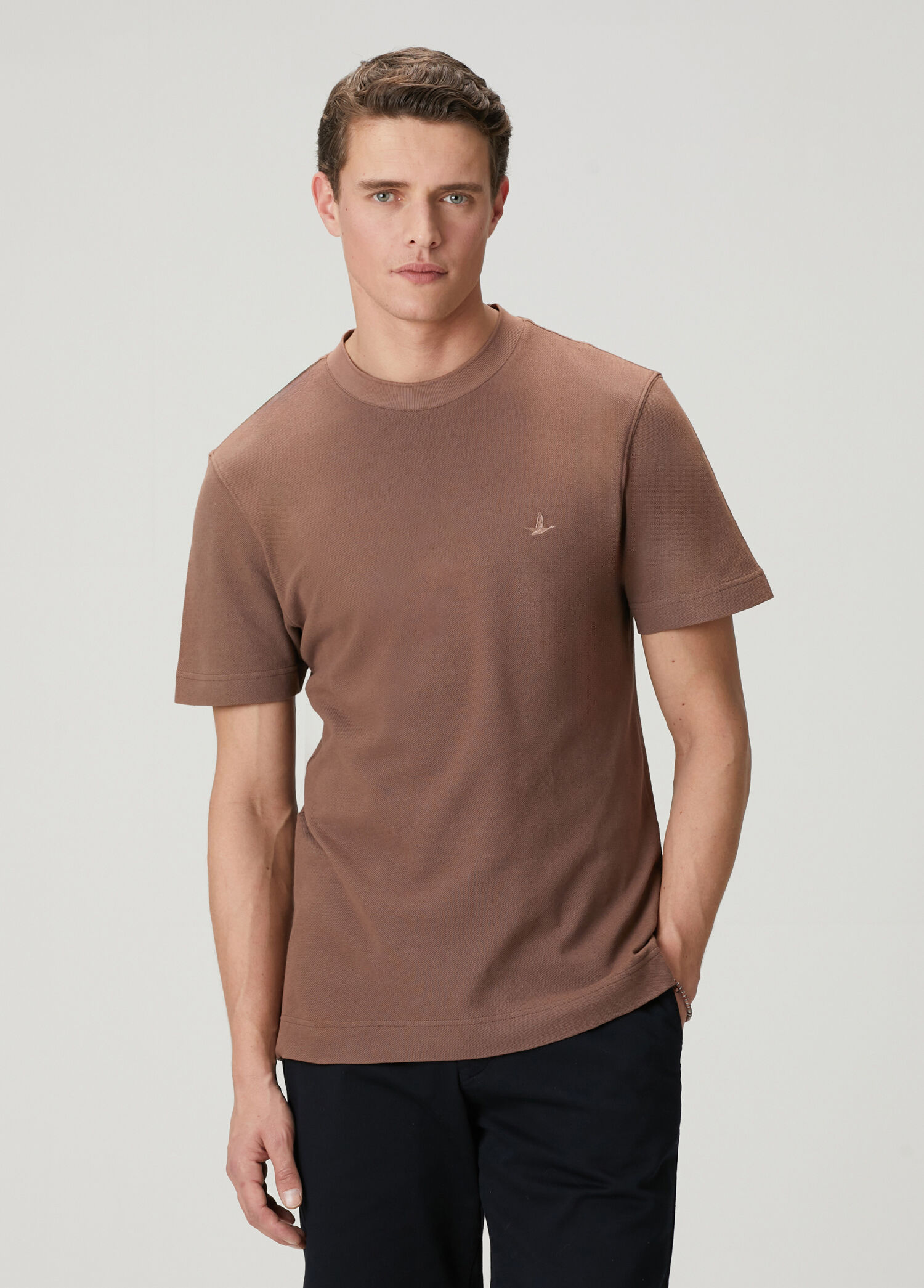 Kahverengi Relax Fit Pamuk Keten Pike T-shirt