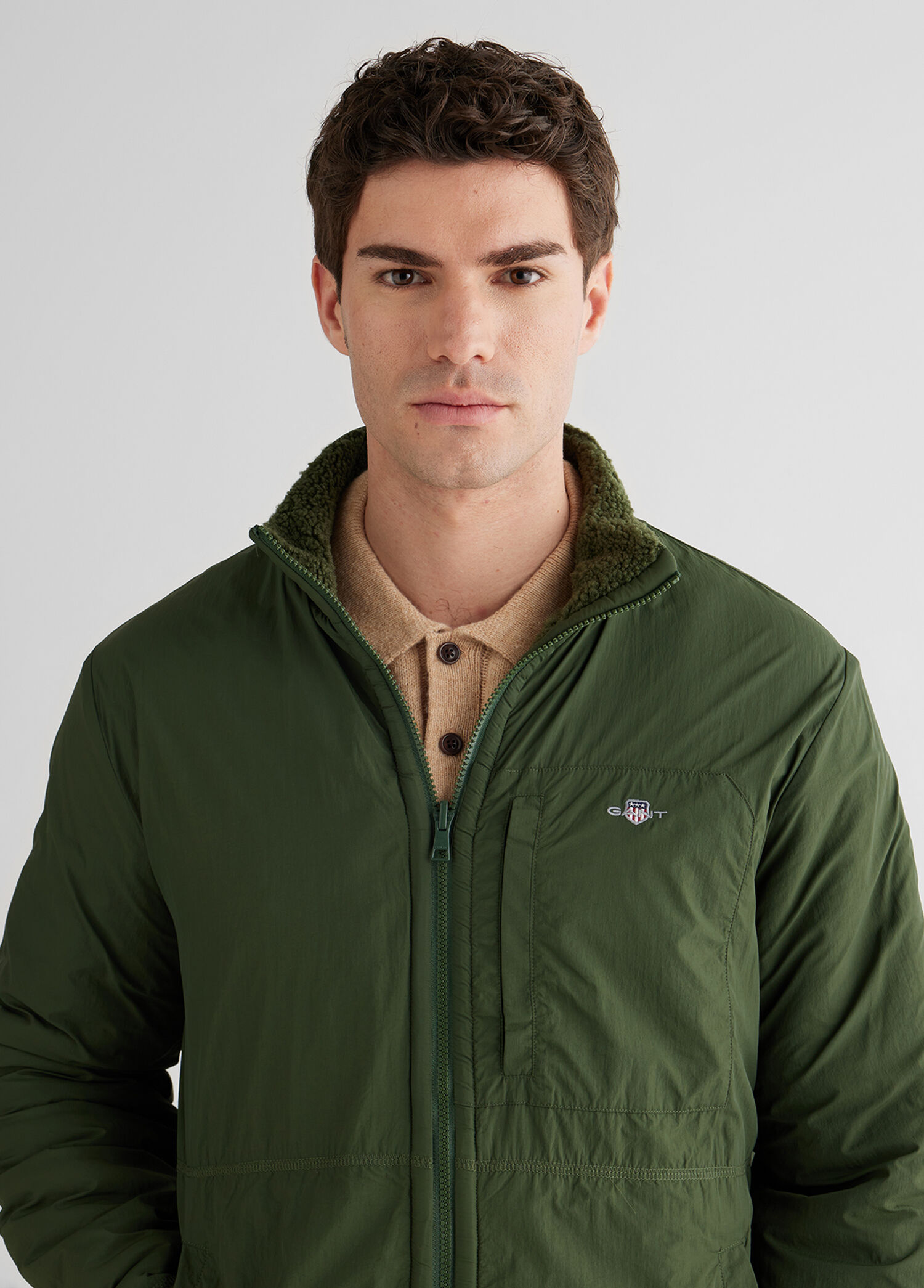 Gant Haki-360 Erkek Haki Fermuarlı Çift Taraflı Erkek Polar Ceket