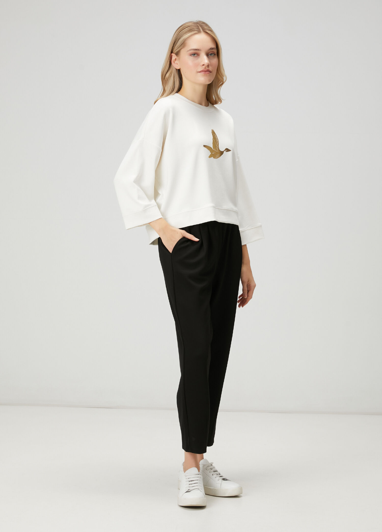 Siyah Slouchy Pens Detaylı Eşofman Altı
