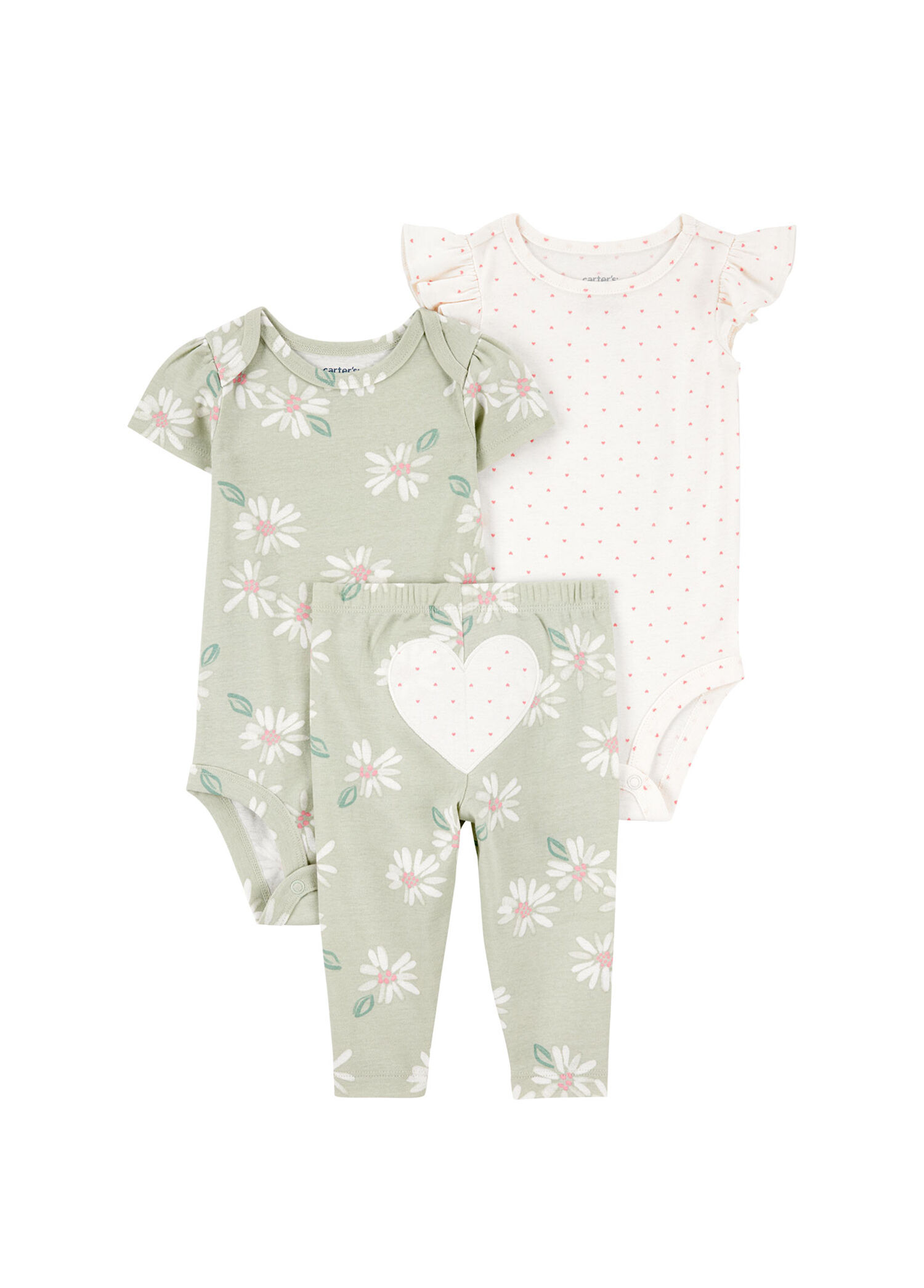 Yeşil Pamuklu Body Pantolon Kız Bebek 3'lü Set