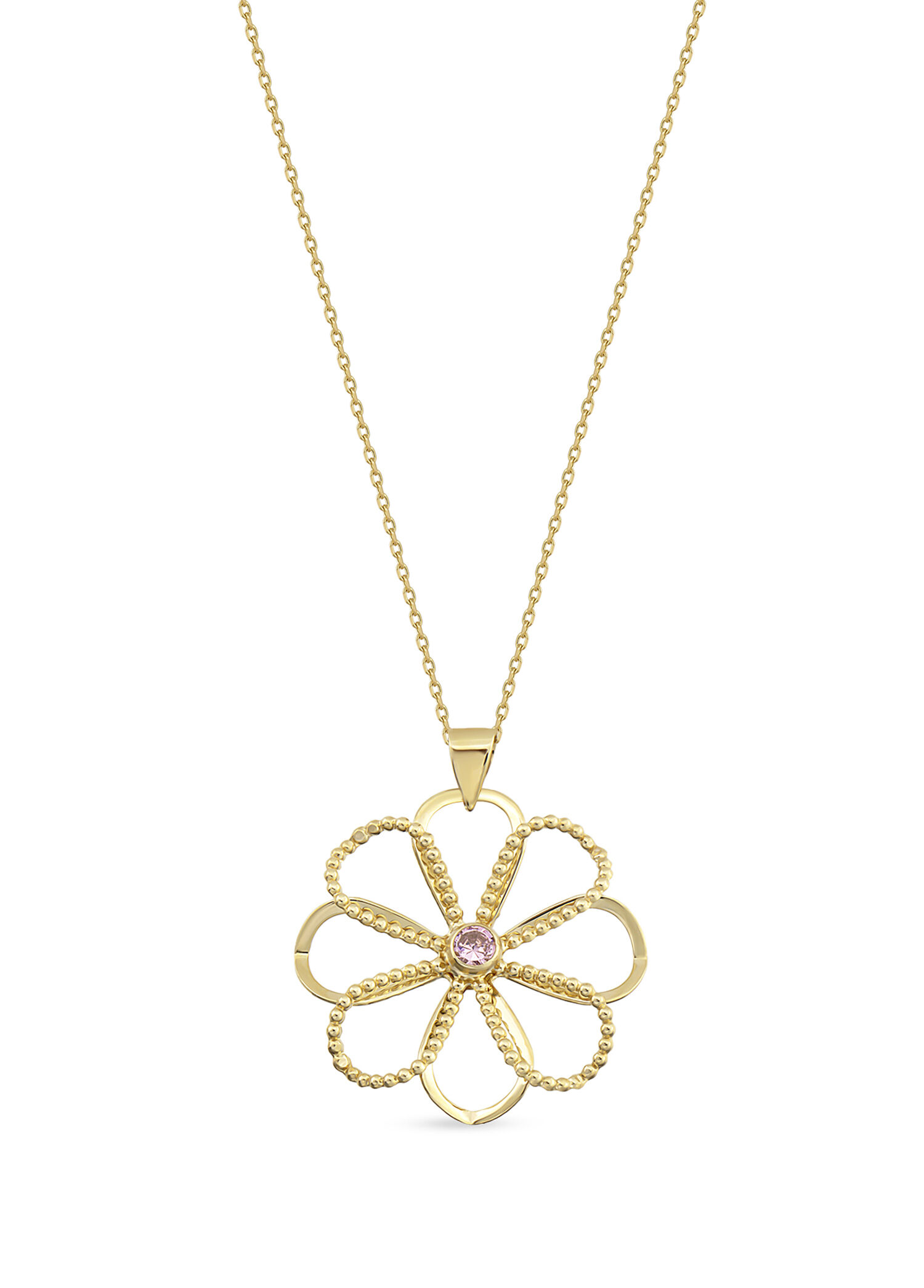 Quartz Flower 14 Ayar Altın Kadın Kolye