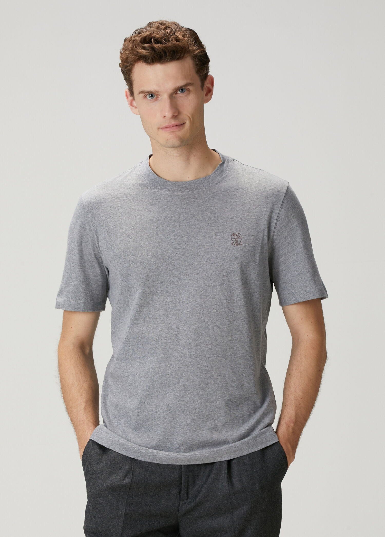 Brunello Cucinelli - Gri Logo Detaylı T-shirt - Gri