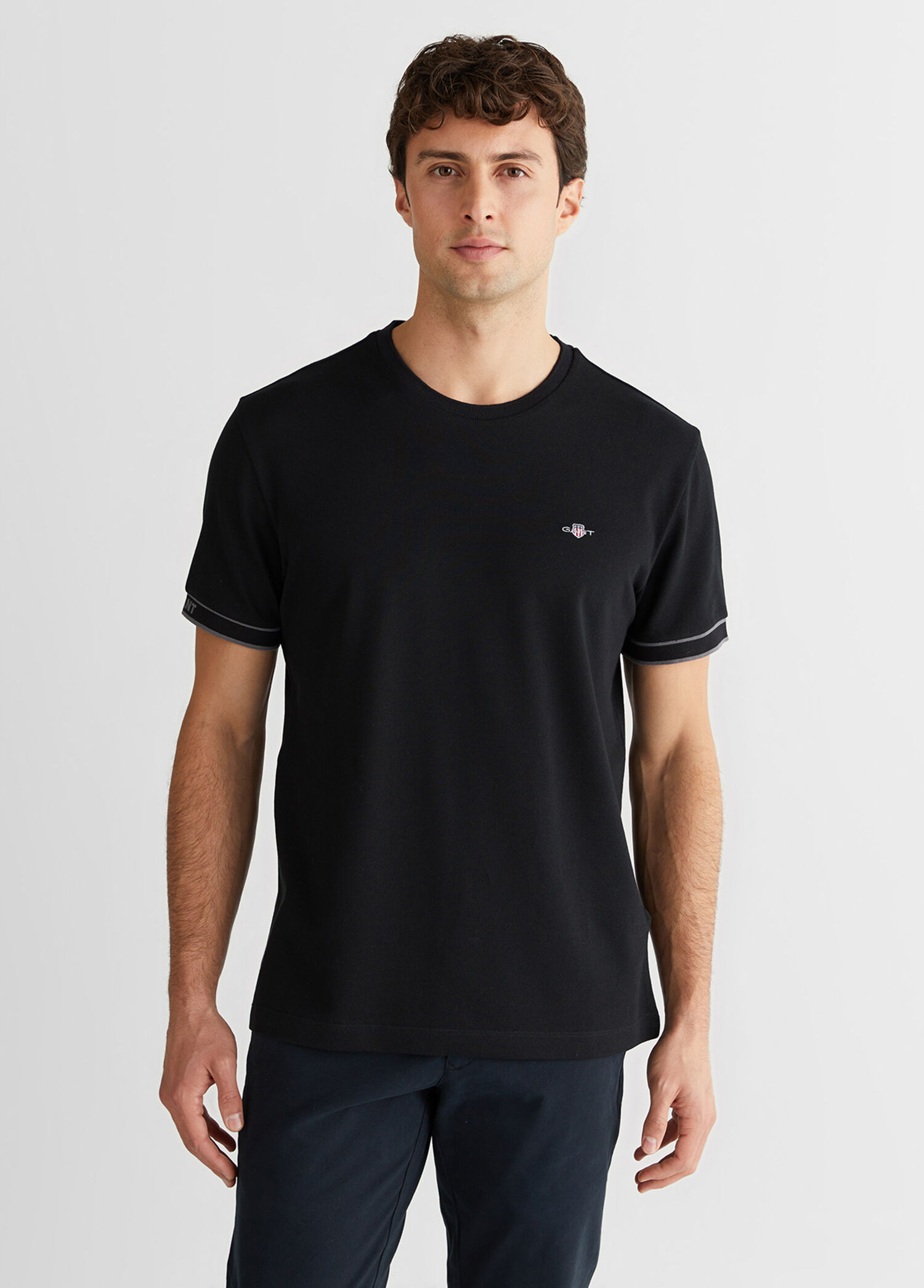 C-neck Piqie Siyah Regular Fit Bisiklet Yaka Kısa Kollu Erkek T-shirt