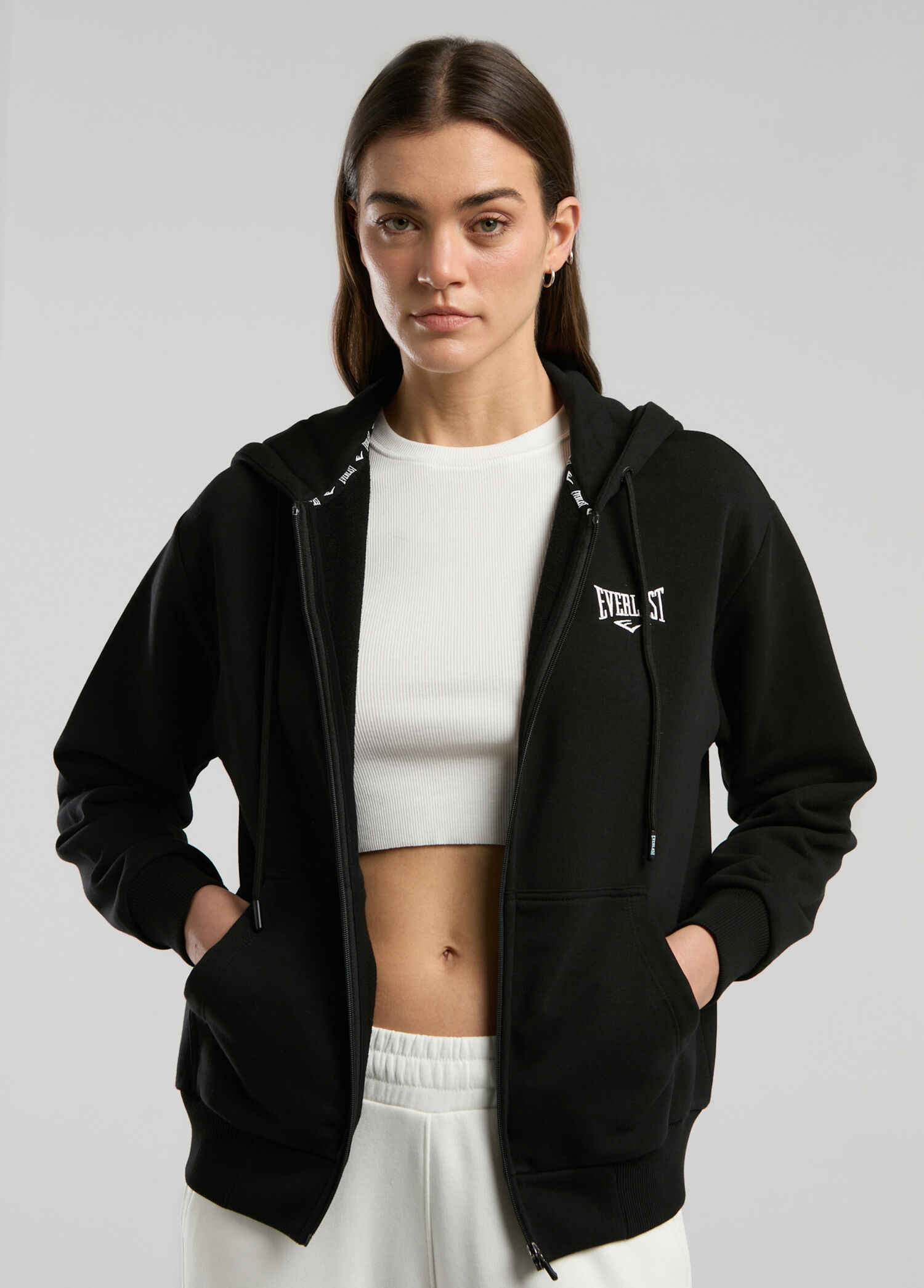 Ever Classics Siyah Kapüşonlu Fermuarlı Kadın Spor Sweatshirt