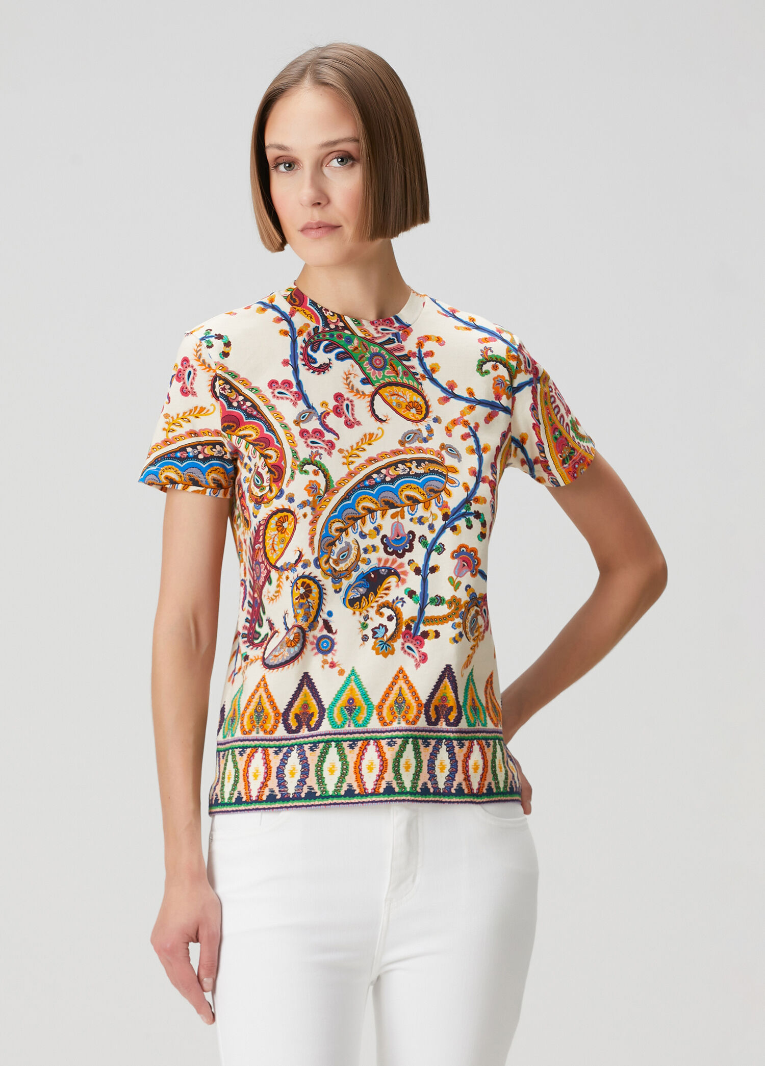 Kırık Beyaz Şal Desenli T-shirt