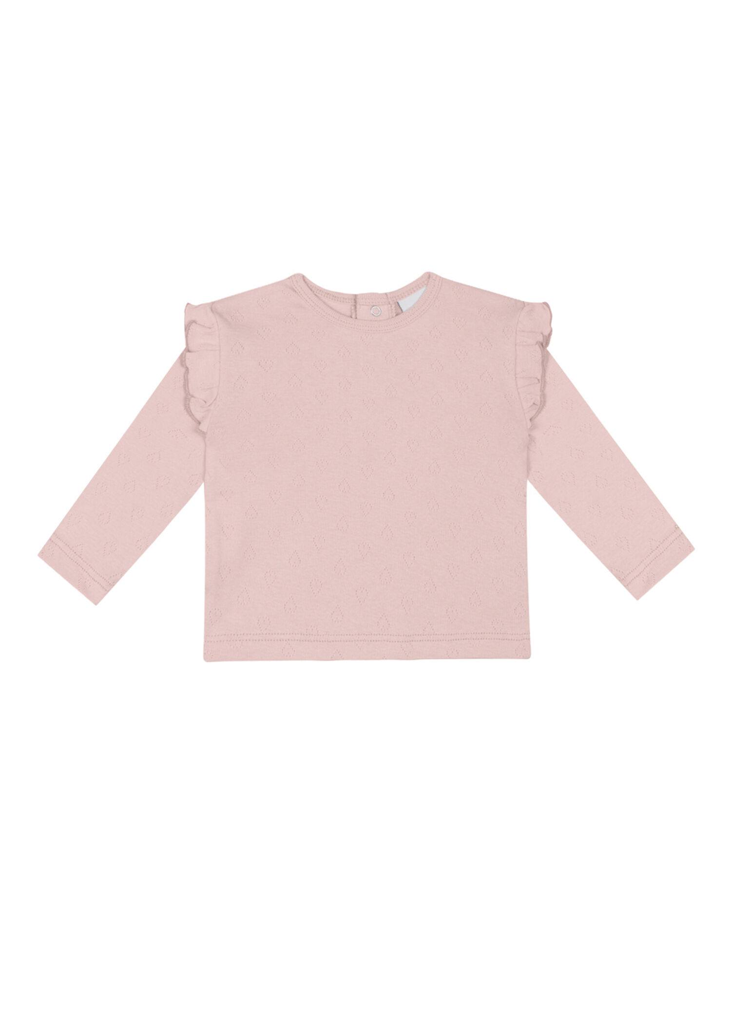 Pembe Kalp Jakar Fırfırlı Uzun Kollu Kız Bebek T-Shirt