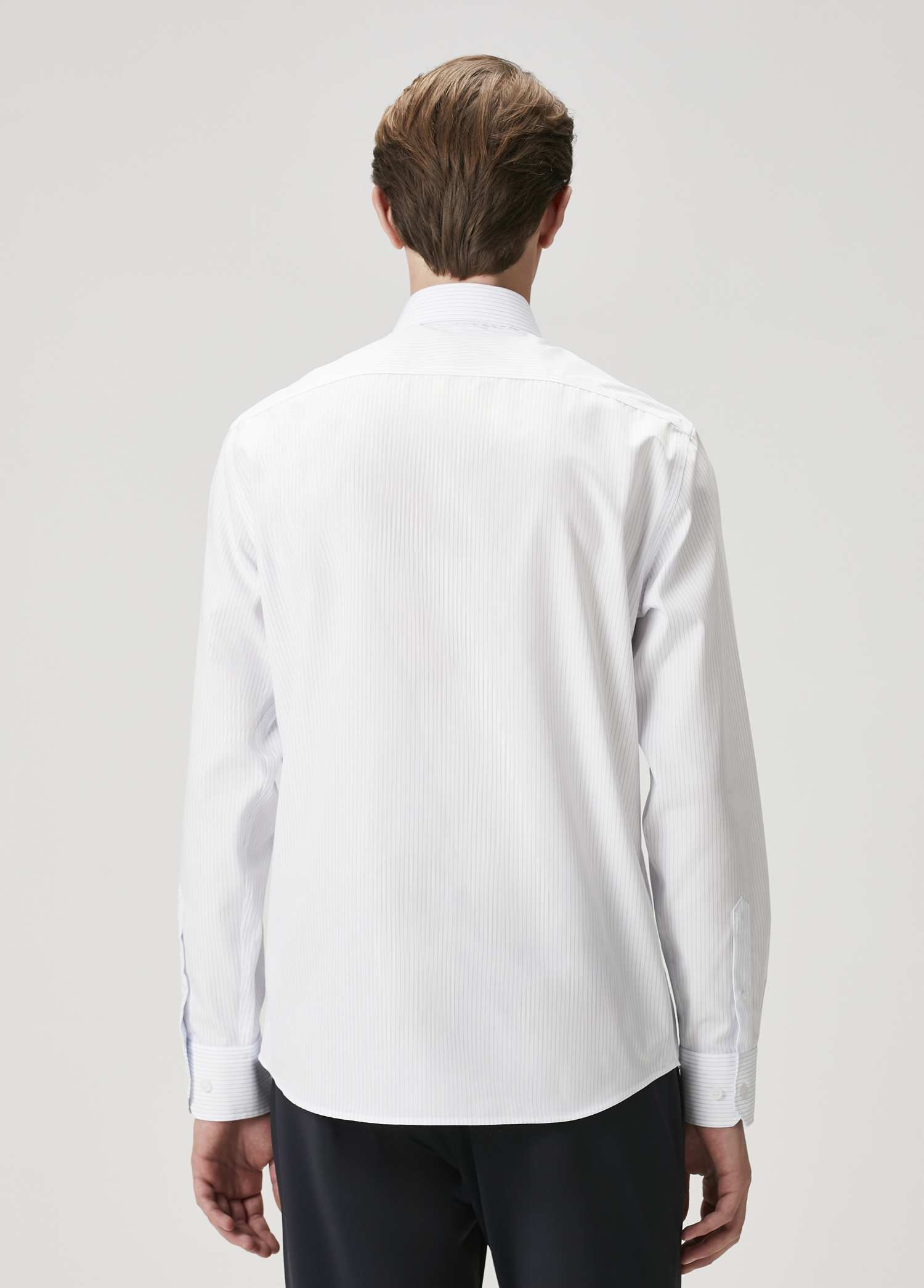 Comfort Fit Non Iron Mavi Beyaz Çizgili Gömlek_5