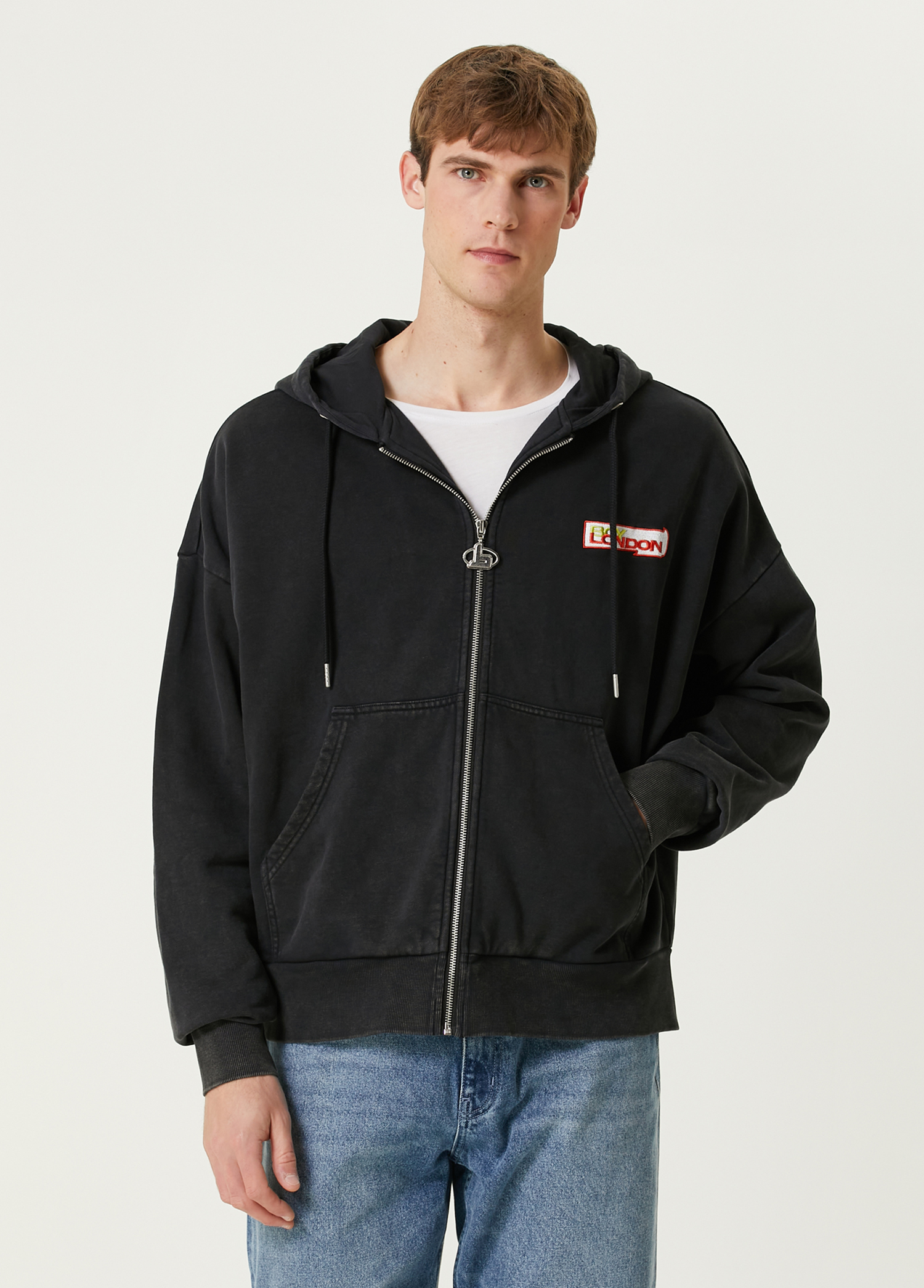 Siyah Kapüşonlu Logo Patchli Sweatshirt