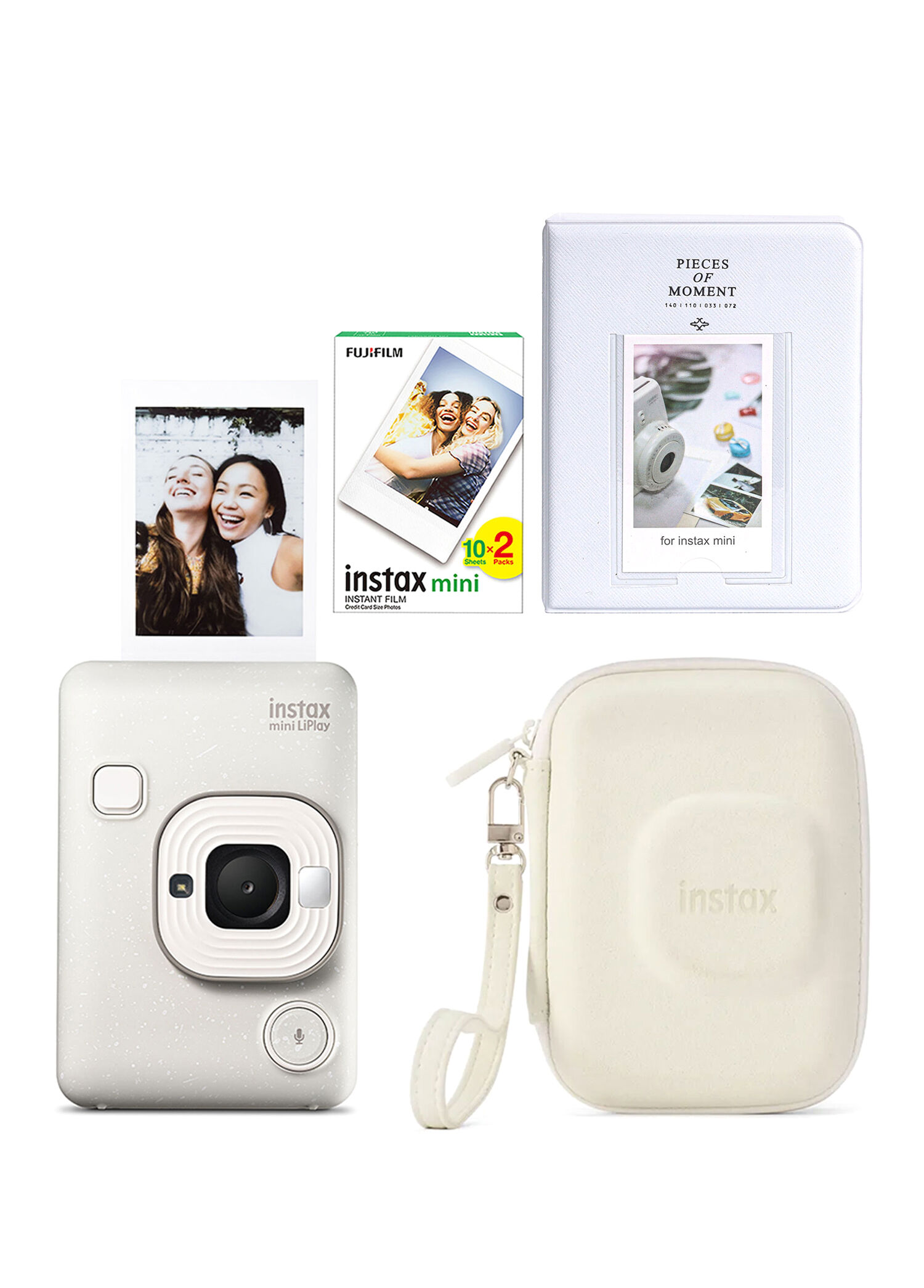 Instax Mini LiPlay Misty White Fotoğraf Makinesi 20'li Film Albüm ve Çanta Hediye Seti