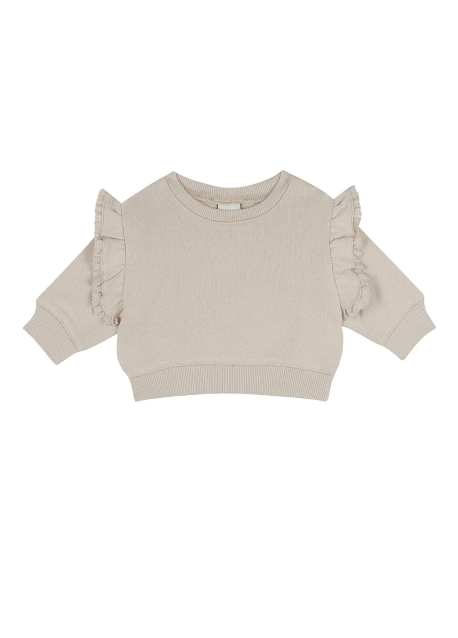 Dantel Detaylı Krem Pamuklu Kız Bebek Sweatshirt