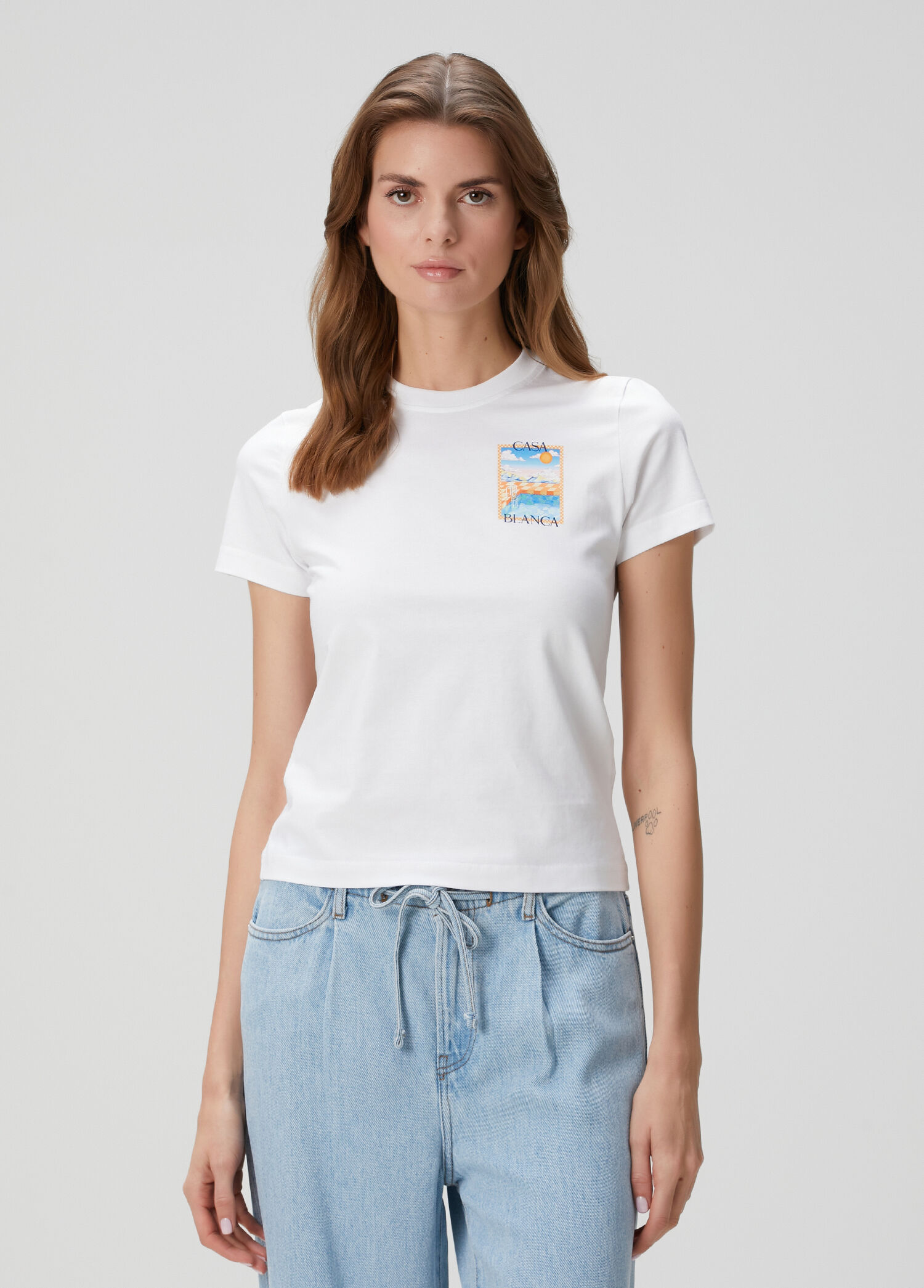 Beyaz Logo Baskılı T-shirt