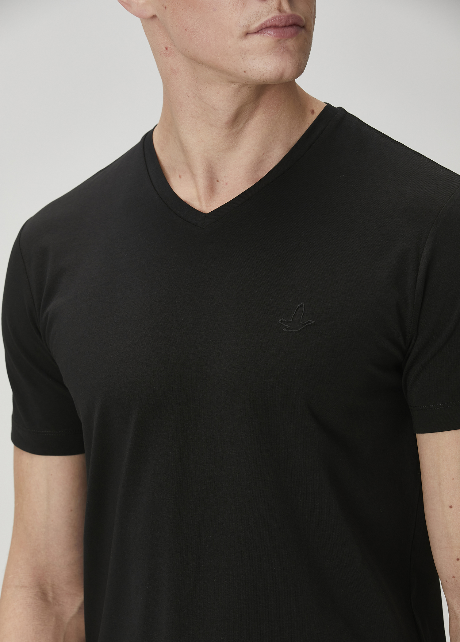 Siyah V Yaka T-shirt_5