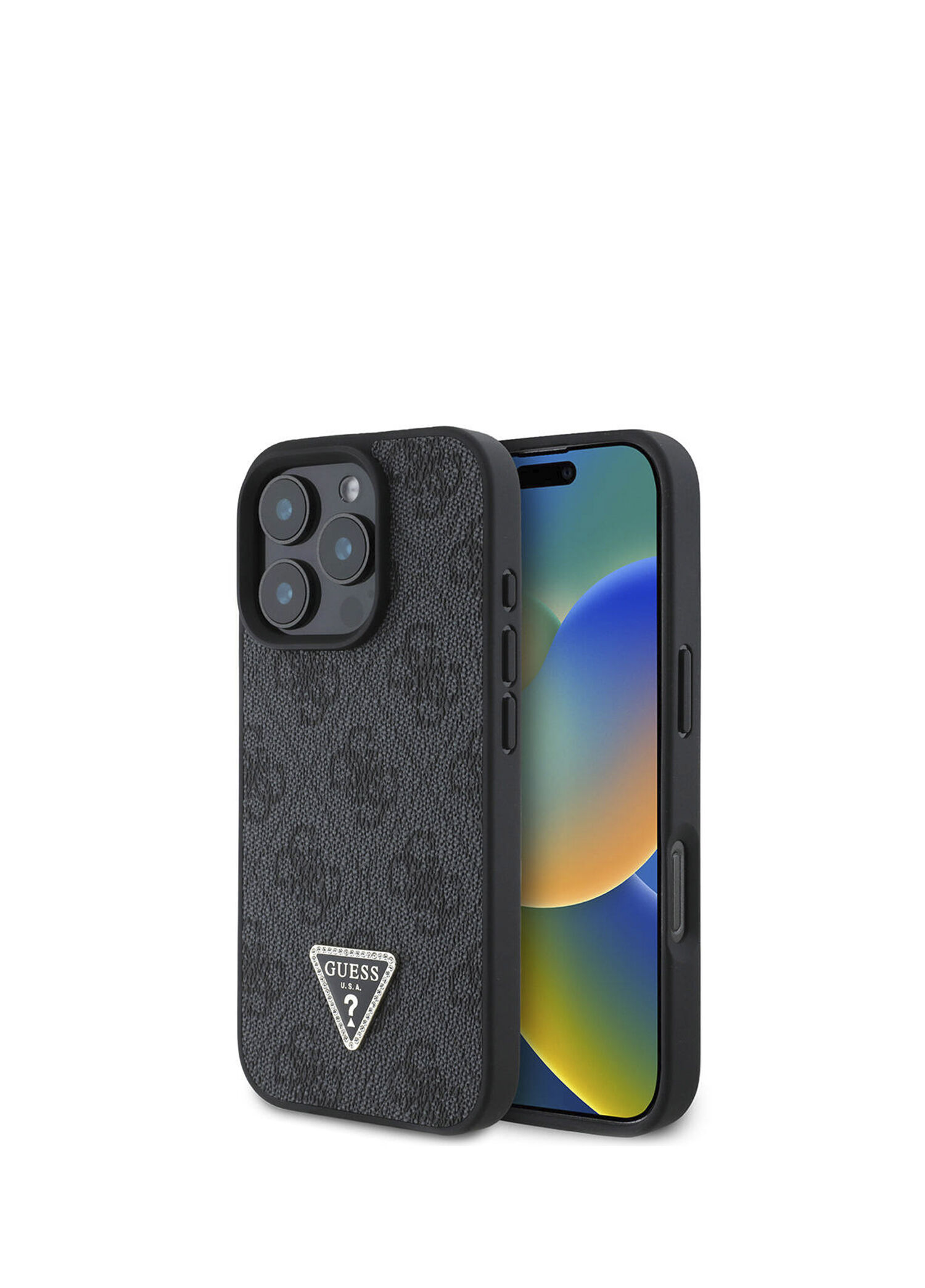 Guess  - iPhone 16 Pro Magsafe Compatible 4G Patterned Stone Triangle Logo Phone Case