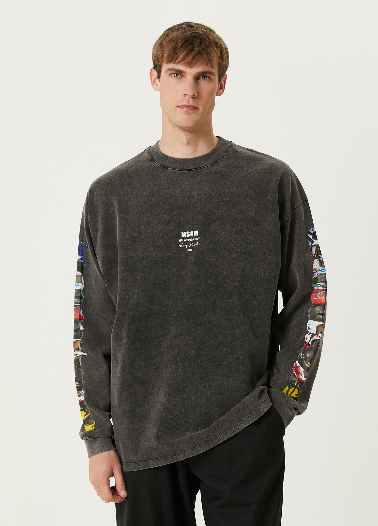 Gri Figür Baskılı Sweatshirt