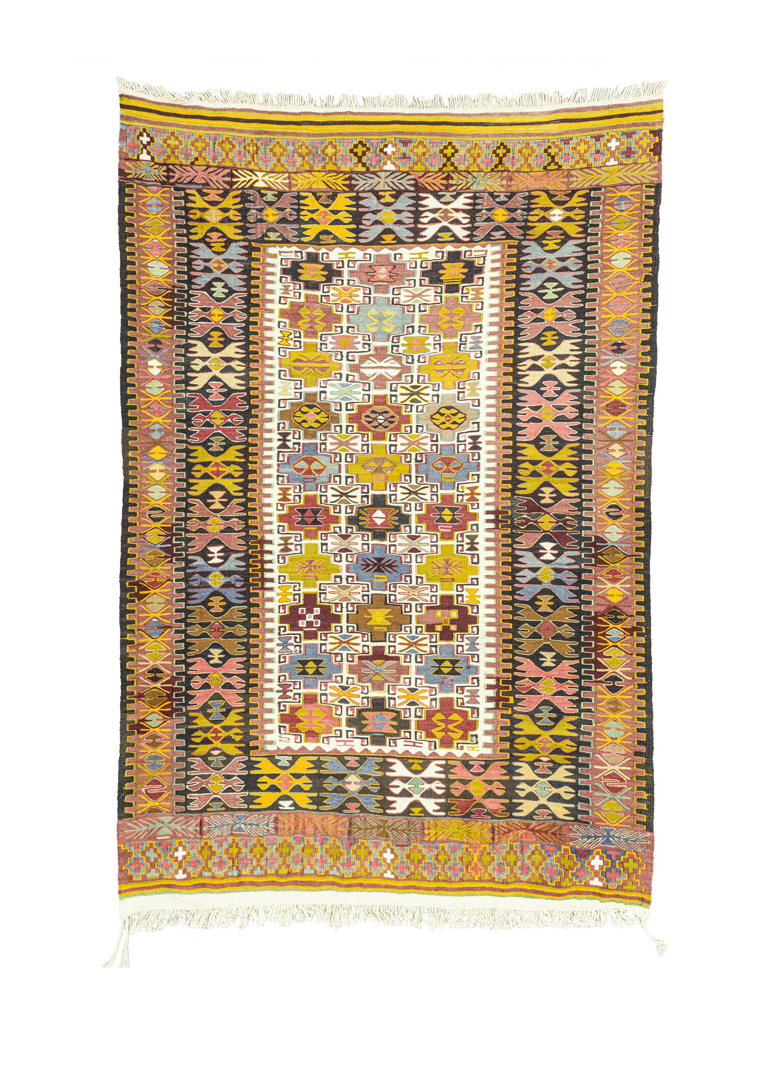 Rissa Geometrik Tasarımlı El Dokuma Yünlü Kilim 152x220 cm