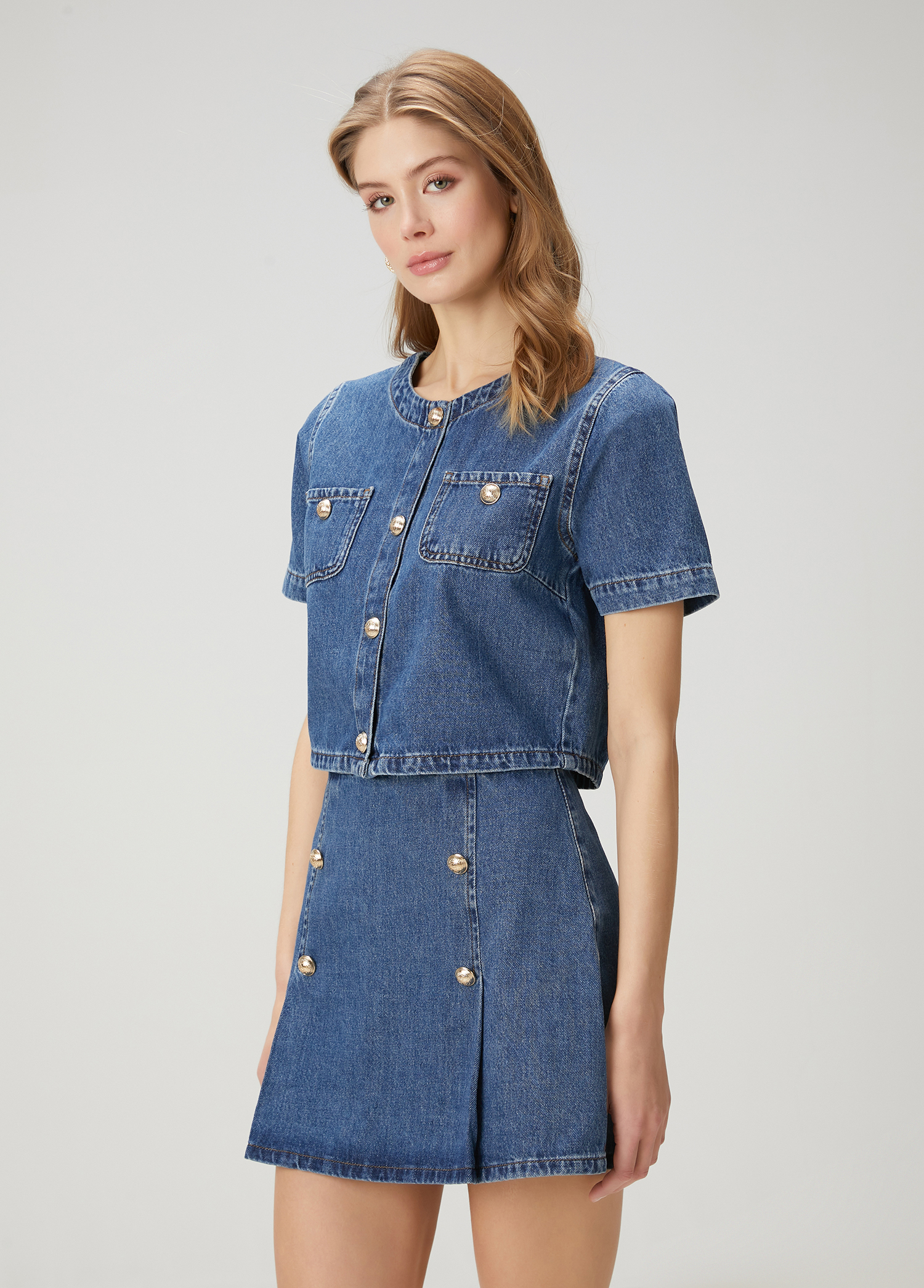 Mavi Kısa Kol Denim Ceket_1