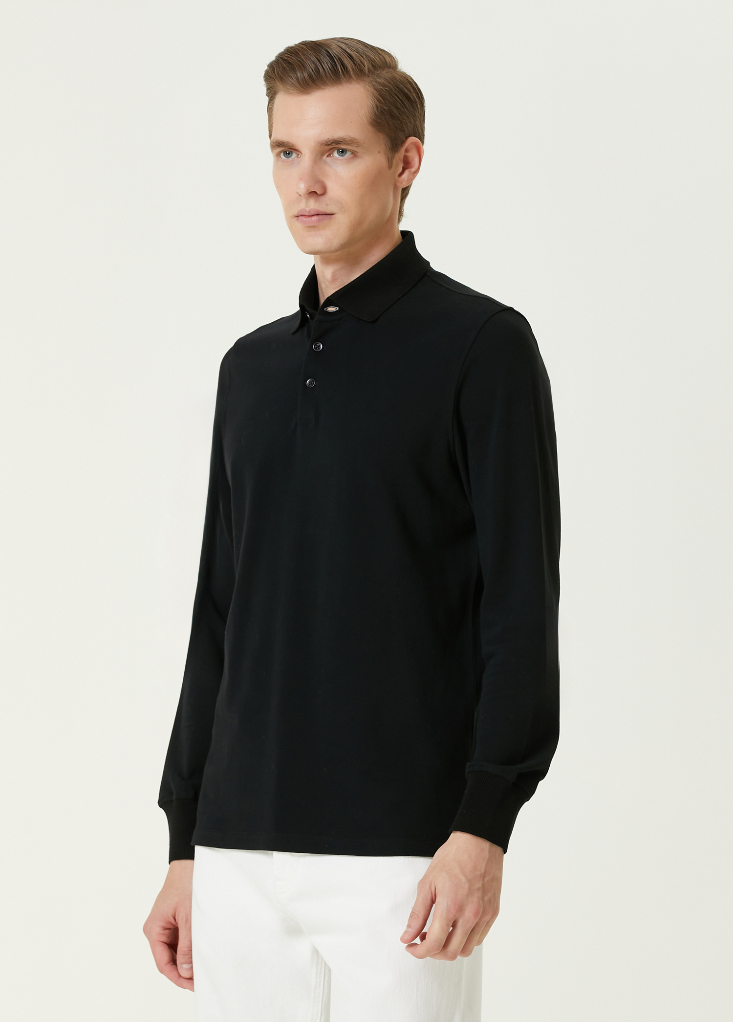 Siyah Polo Yaka Sweatshirt